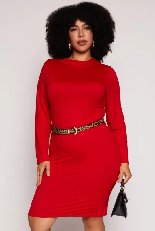 Plus Size Funnel Neck Long Sleeve Dress sold by Rainbow