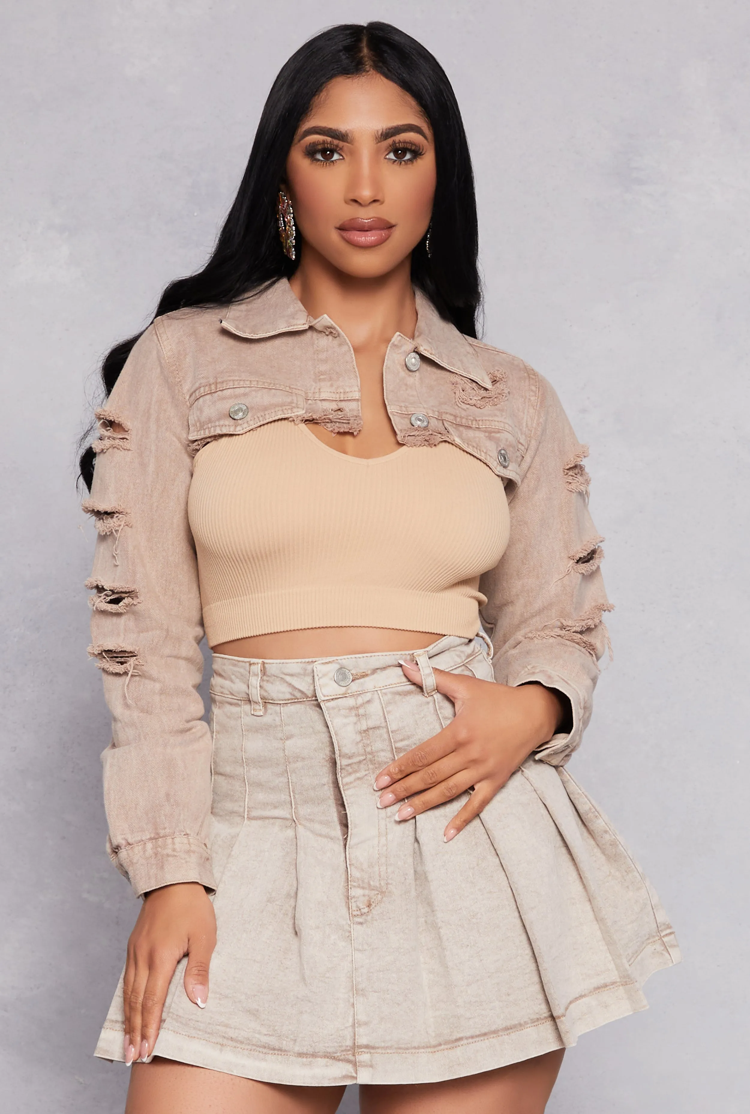 Denim Bolero Raw Hem Jean Jacket sold by Rainbow