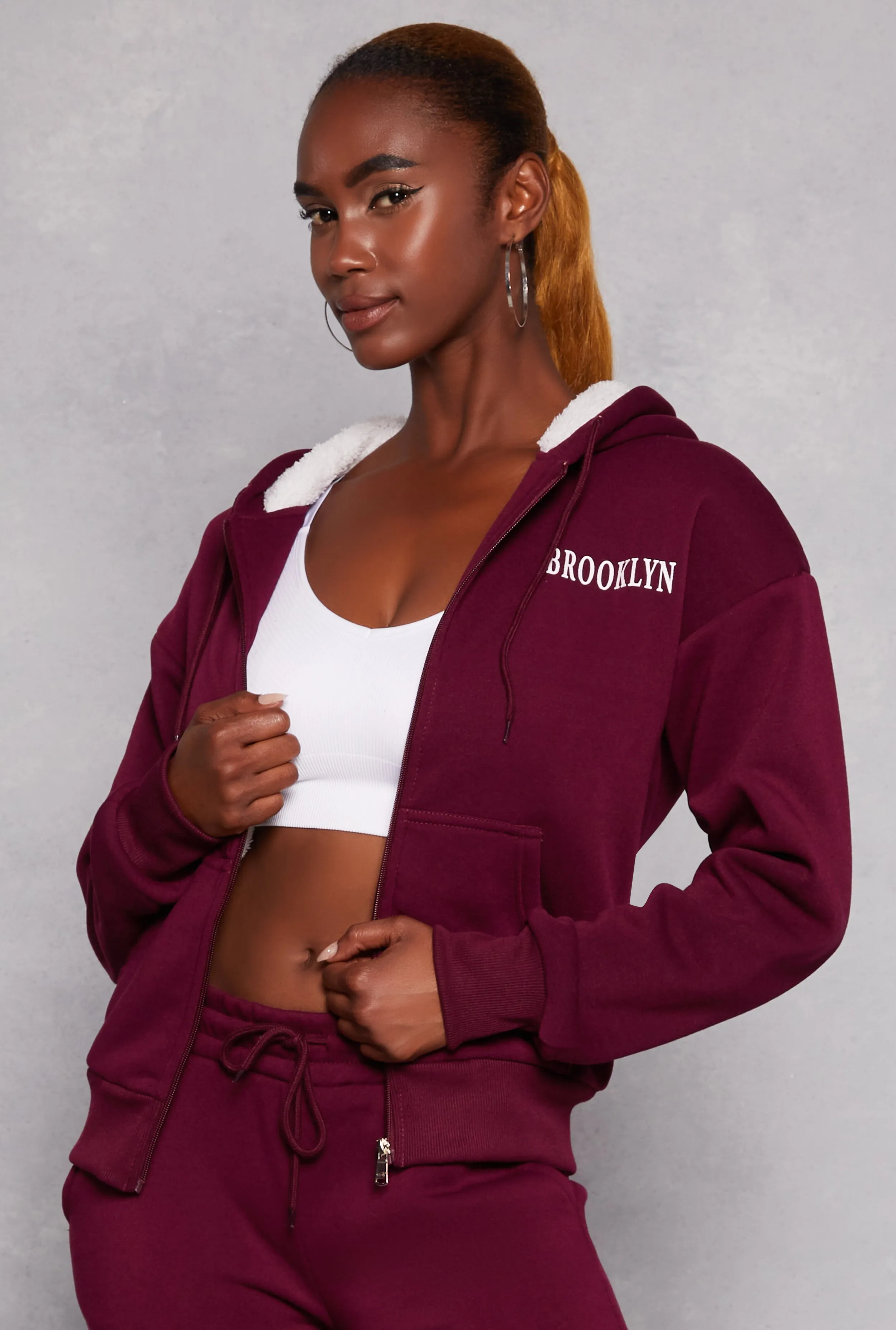 City Graphic Sherpa Lined Zip Front Hoodie sold by Rainbow