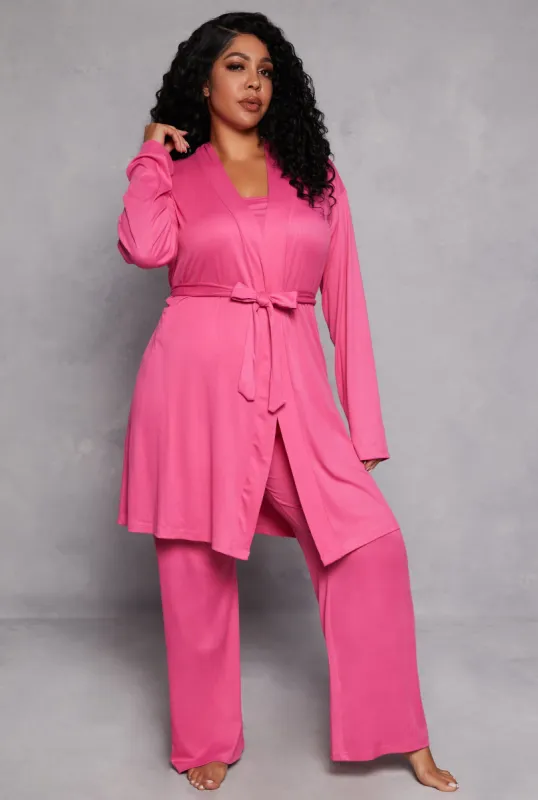 Plus Size Ribbed Knit Pajama Tank Top and Pants with Robe sold by Rainbow