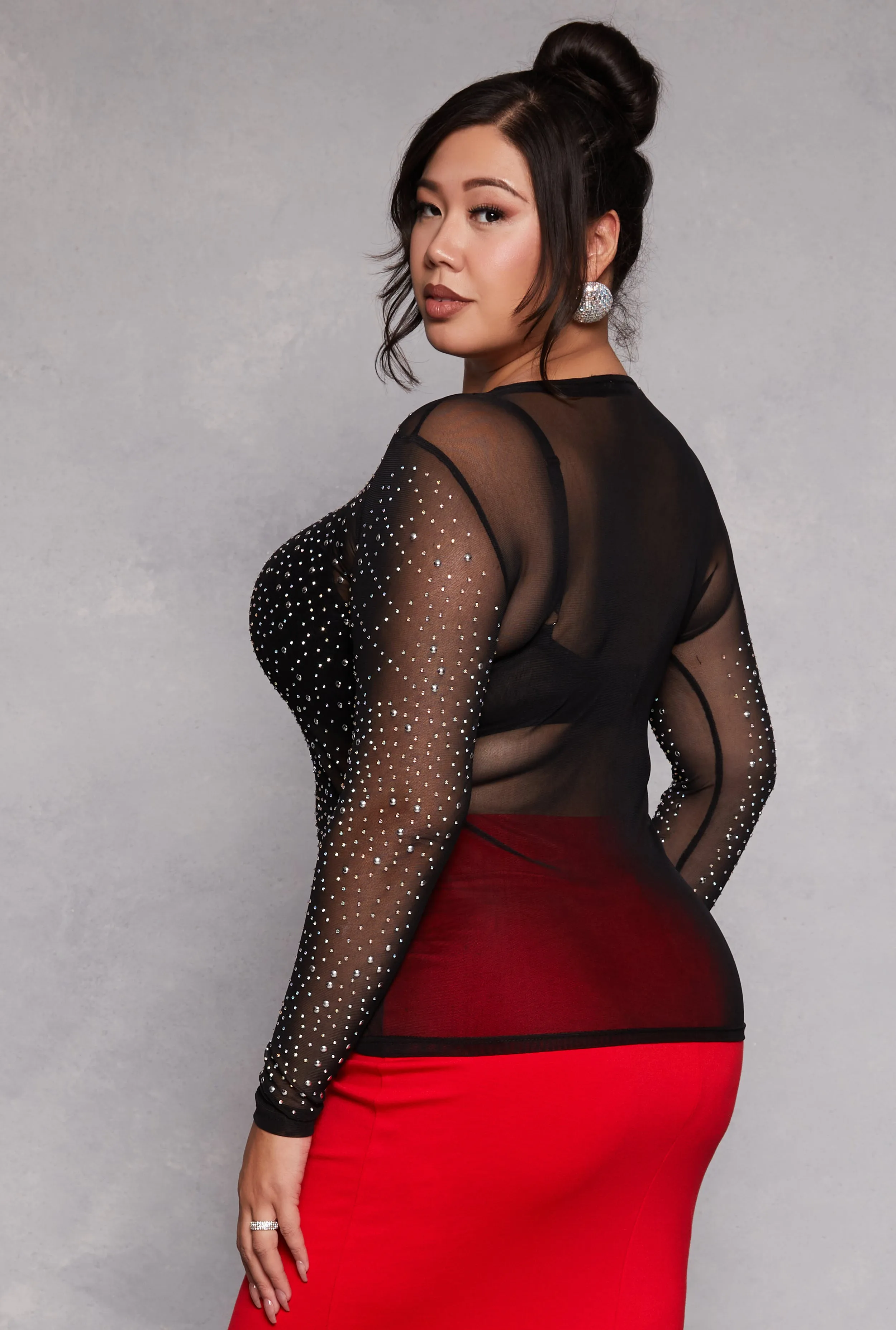 Plus Size Rhinestone Studded Mesh Top sold by Rainbow product image thumbnail 3