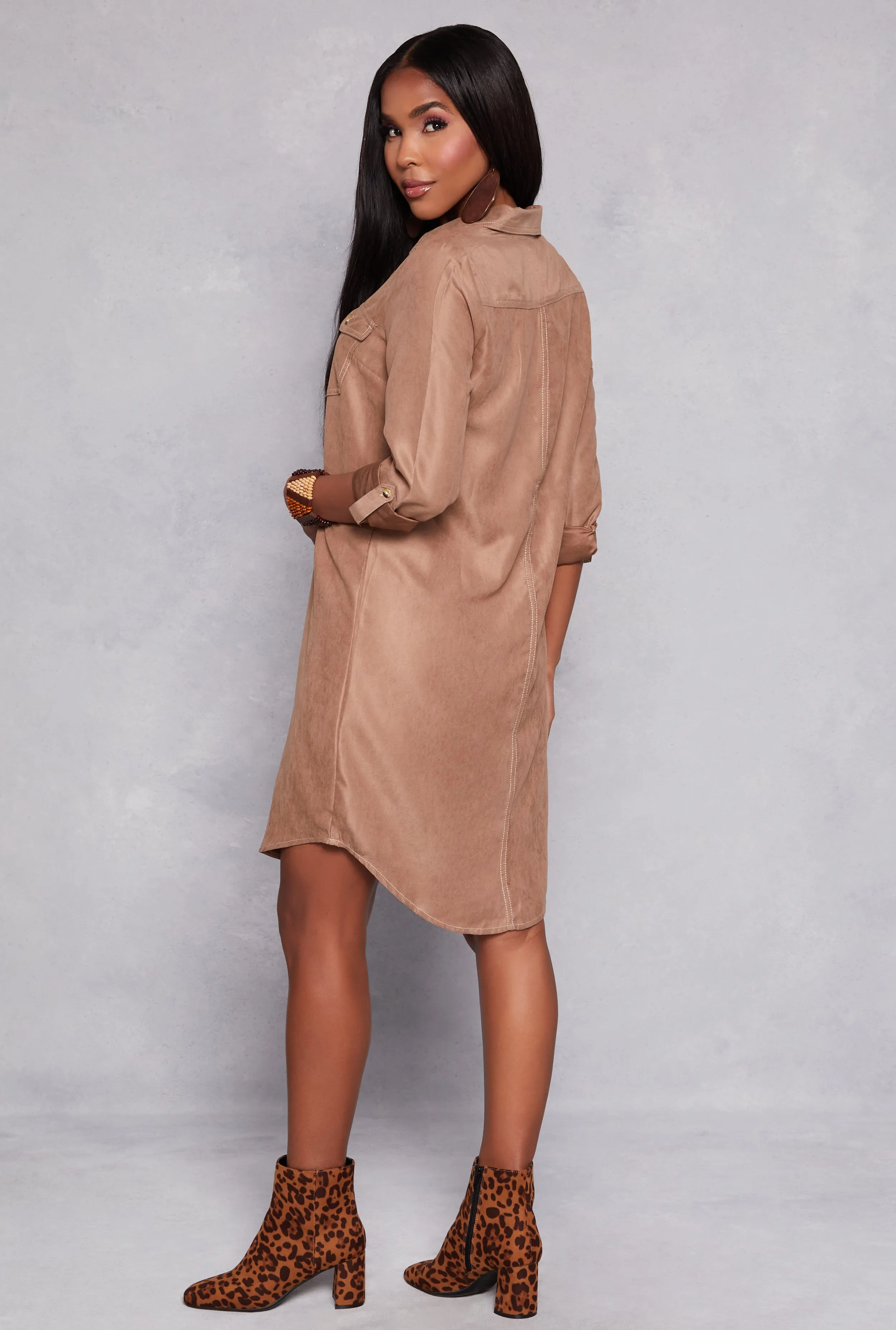 Tabbed Sleeve Button Down Shirt Dress sold by Rainbow product image thumbnail 3