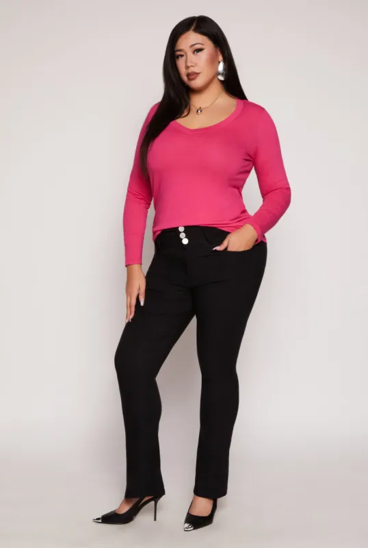 Plus Size Triple Button Boot Cut Pants sold by Rainbow