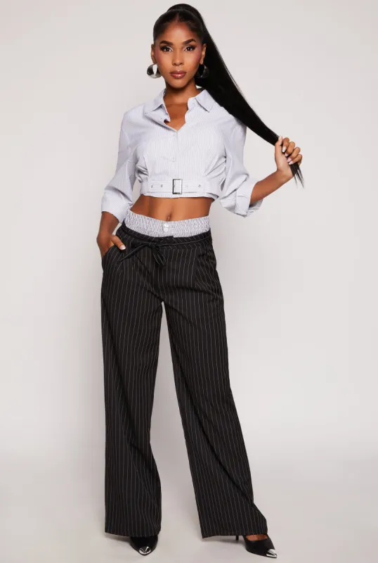 Almost Famous Boxer Detail Pinstripe Pants sold by Rainbow