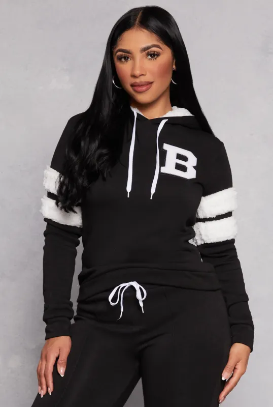 B Initial Sherpa Varsity Striped Hoodie sold by Rainbow