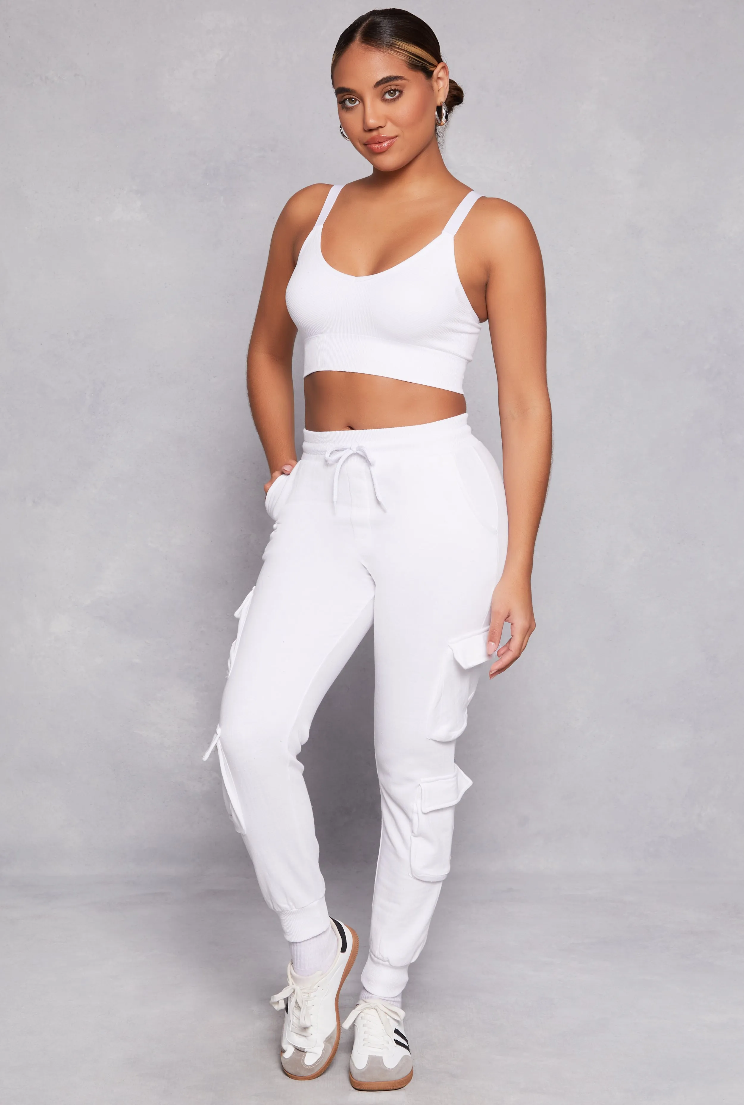 Fleece High Waist Drawstring Cargo Joggers sold by Rainbow