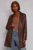 Faux Leather Tie Waist Belted Coat sold by Rainbow