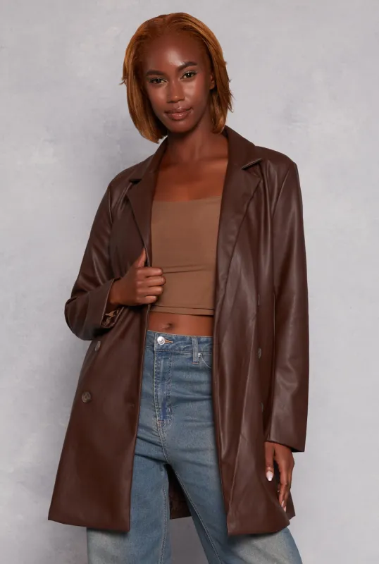 Faux Leather Tie Waist Belted Coat sold by Rainbow