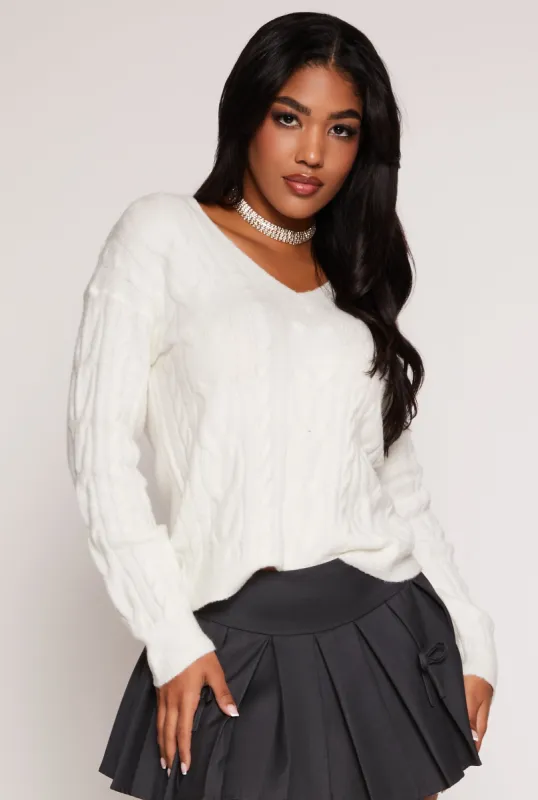 Cable Knit V Neck Sweater sold by Rainbow