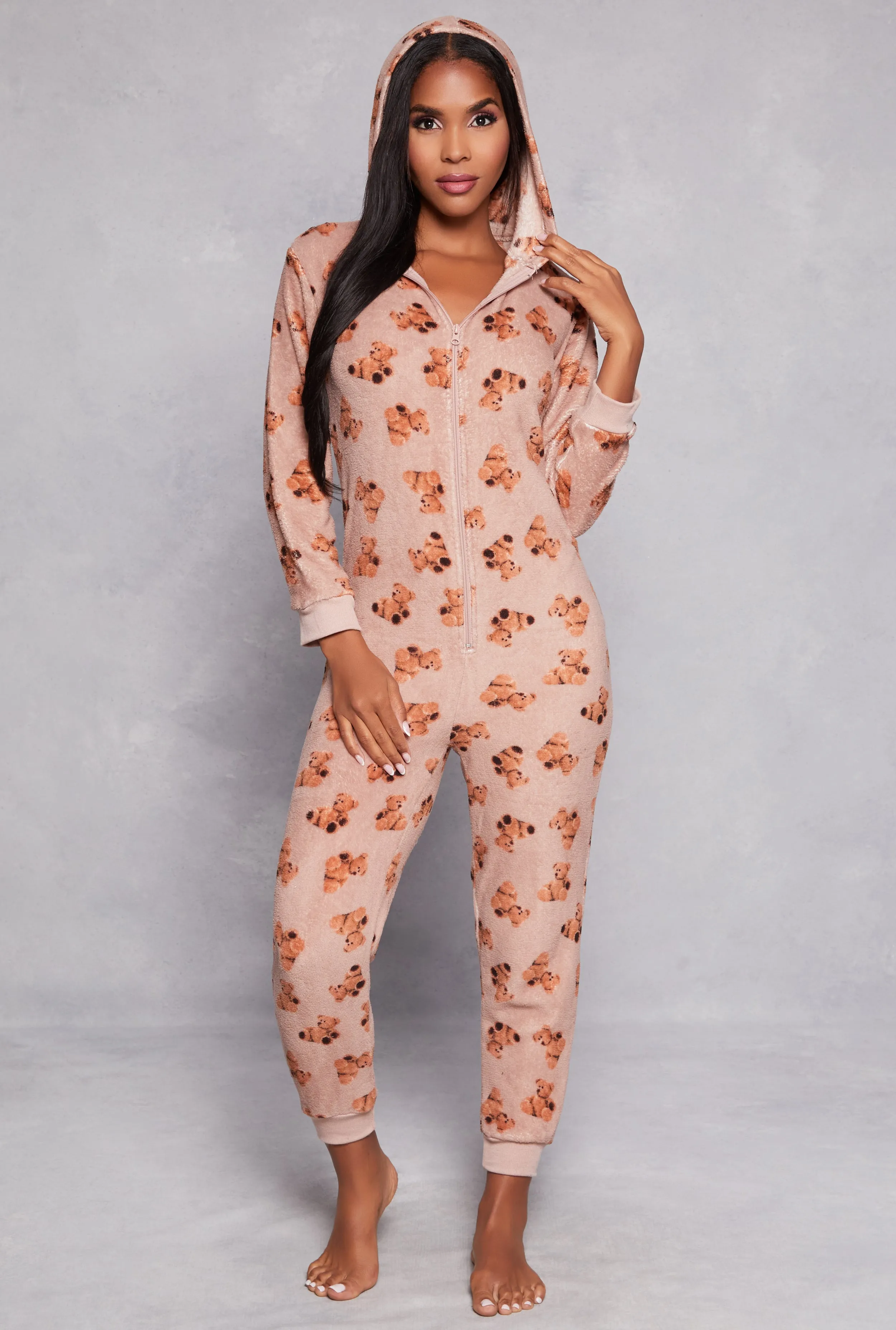 Plush Bear Graphic Hooded Pajama Onesie sold by Rainbow product image thumbnail 3