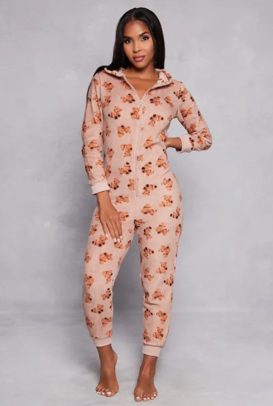 Plush Bear Graphic Hooded Pajama Onesie sold by Rainbow