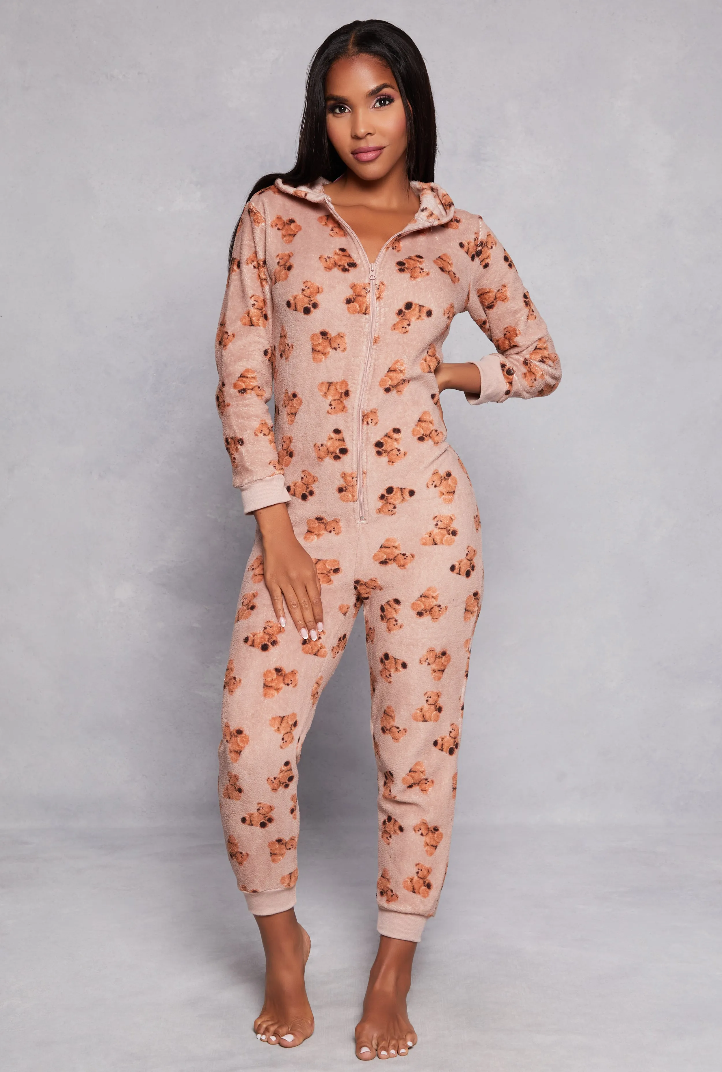 Plush Bear Graphic Hooded Pajama Onesie sold by Rainbow