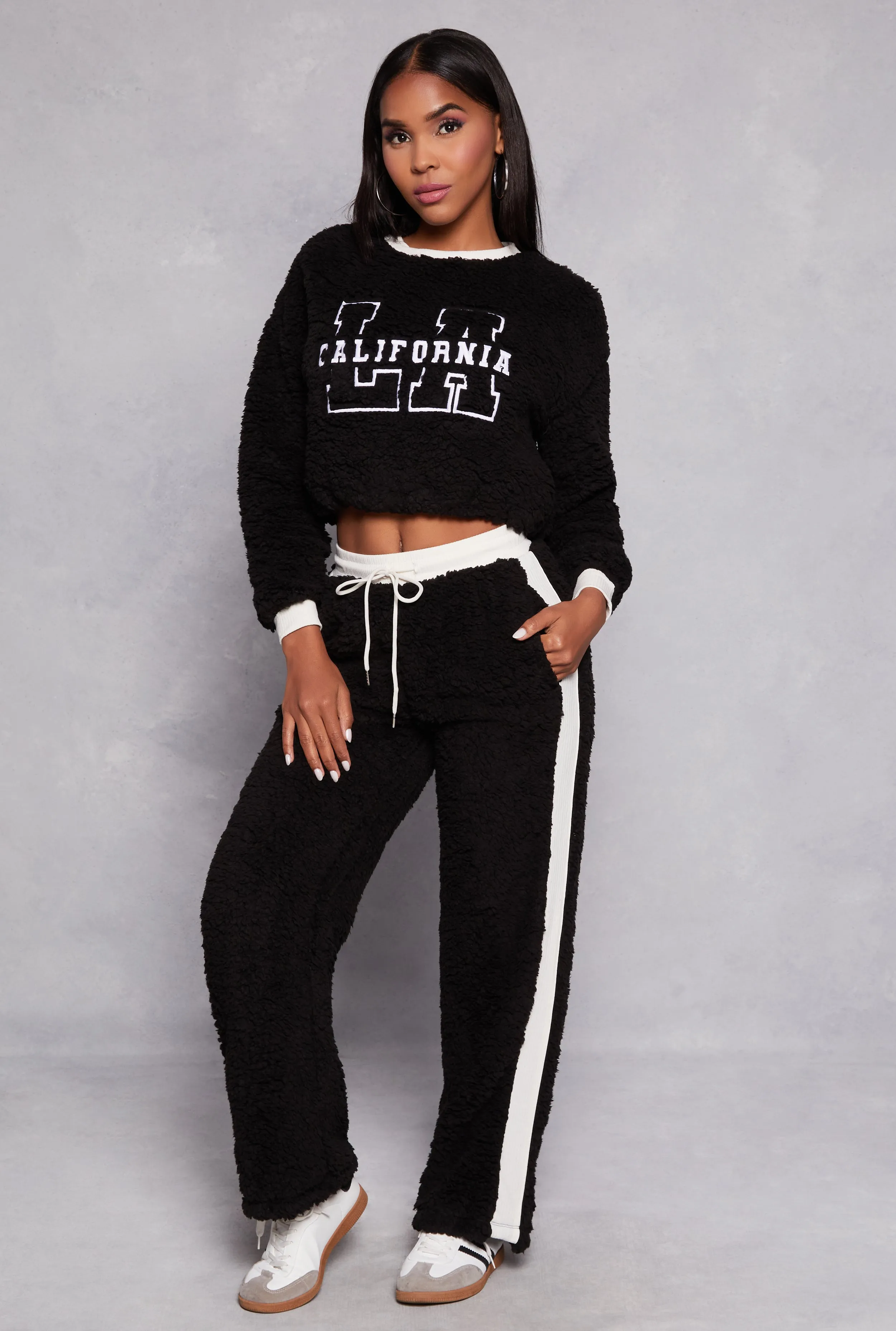 Almost Famous Side Stripe Sherpa Pants sold by Rainbow