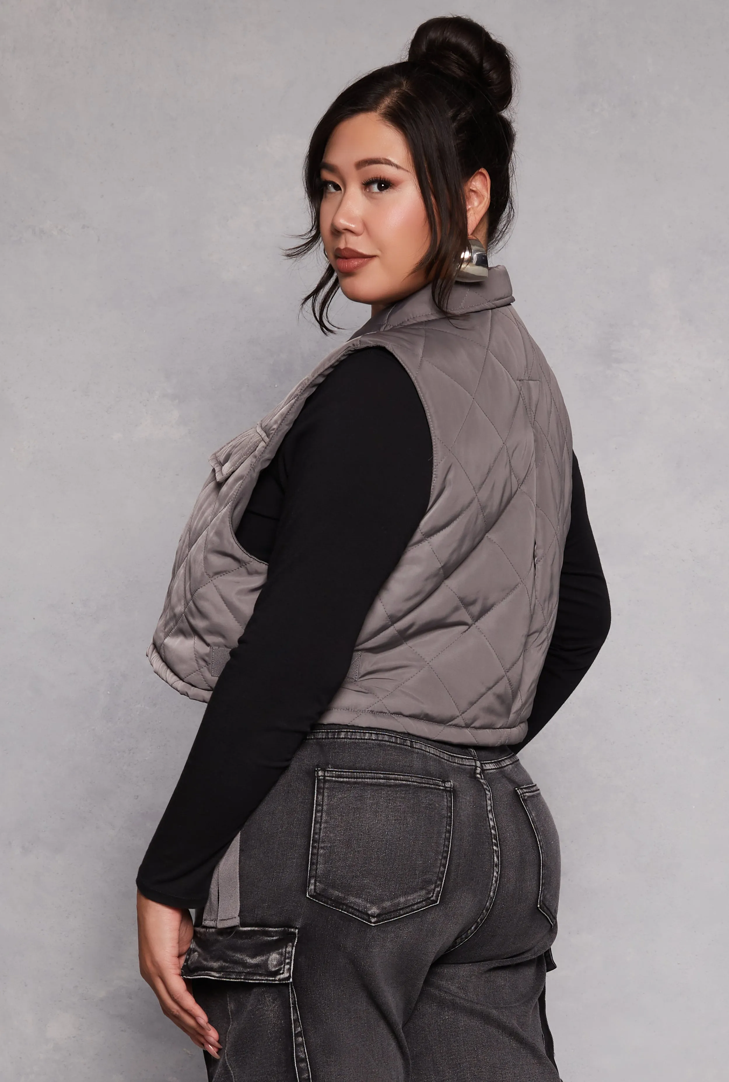 Plus Size Almost Famous Quilted Cropped Vest sold by Rainbow product image thumbnail 3