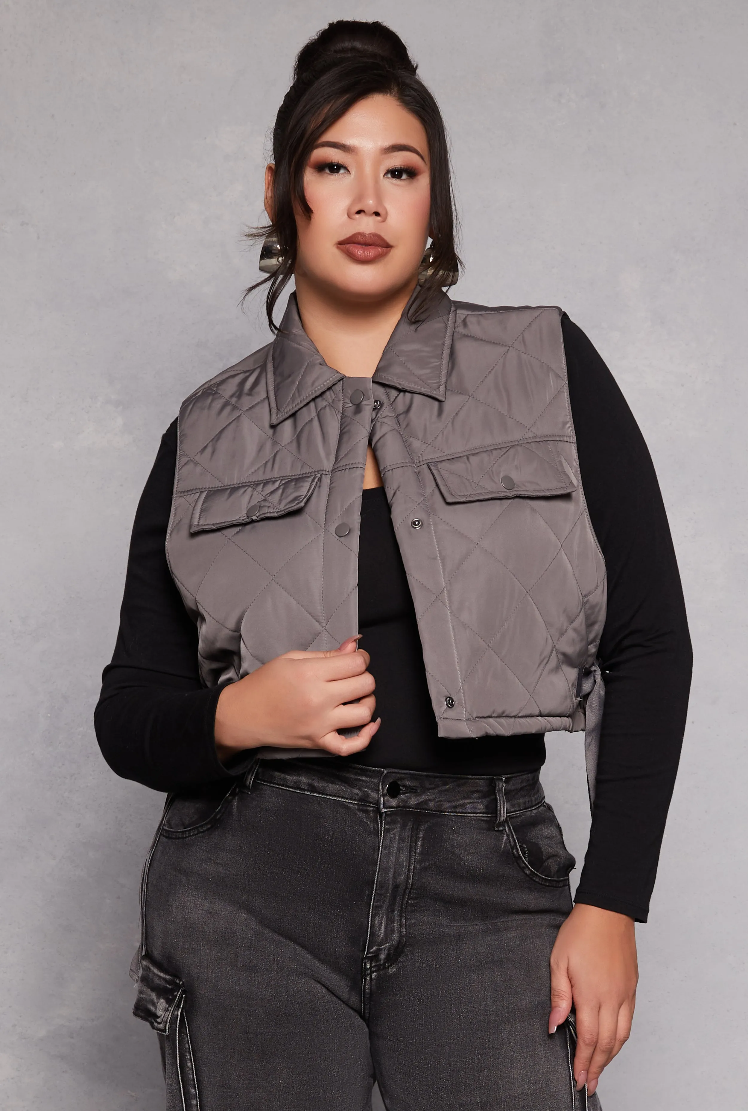 Plus Size Almost Famous Quilted Cropped Vest sold by Rainbow