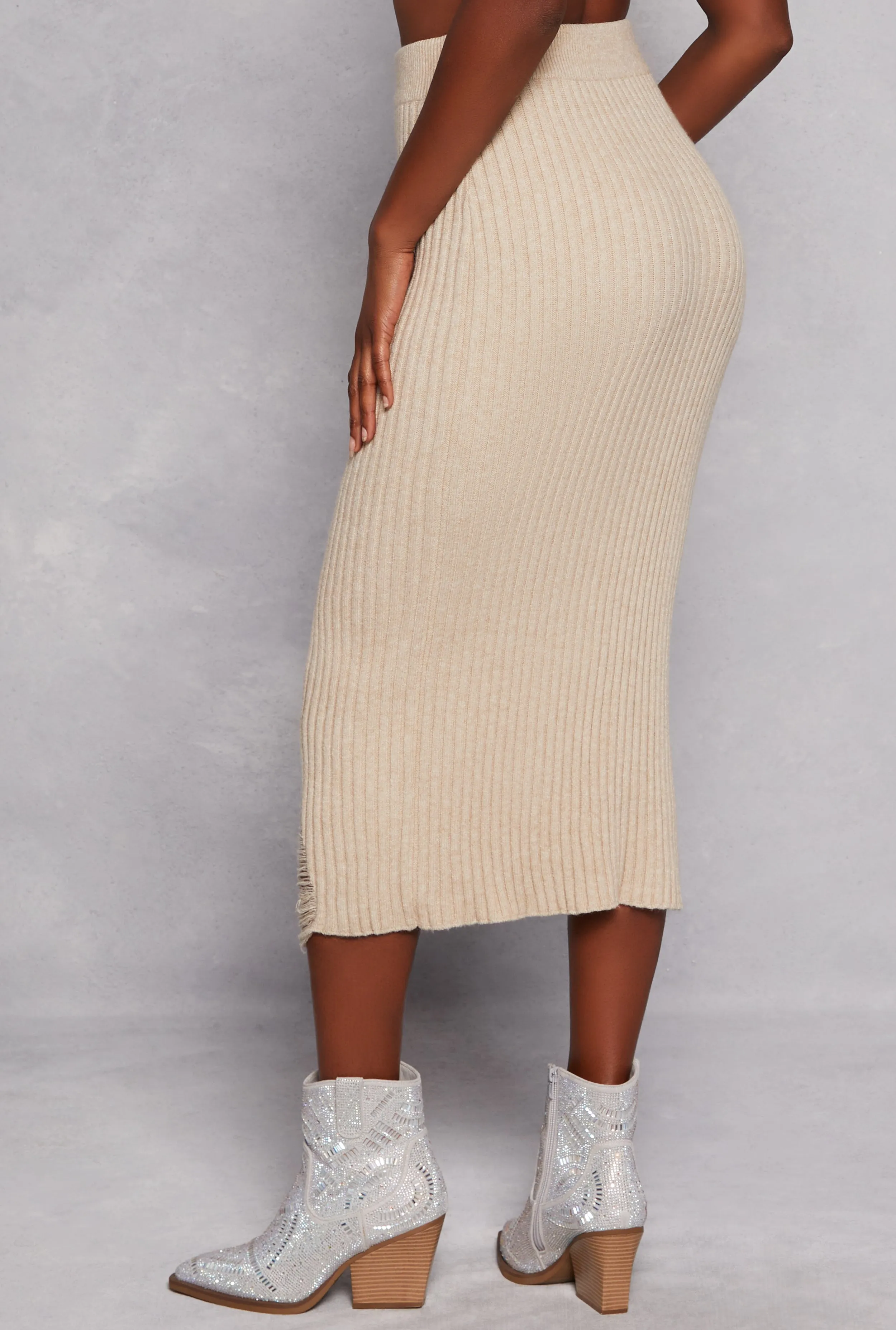 Ribbed Knit Distressed Maxi Skirt sold by Rainbow product image thumbnail 3