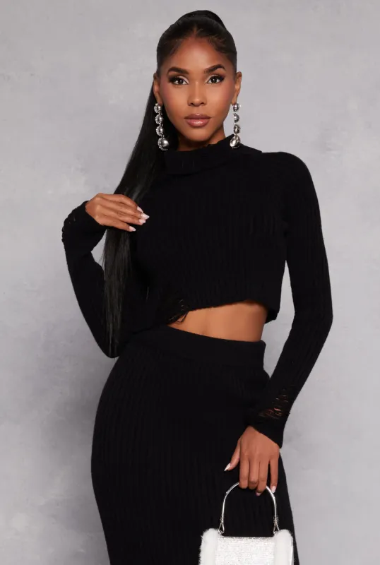 Ribbed Knit Distressed Turtleneck Sweater sold by Rainbow