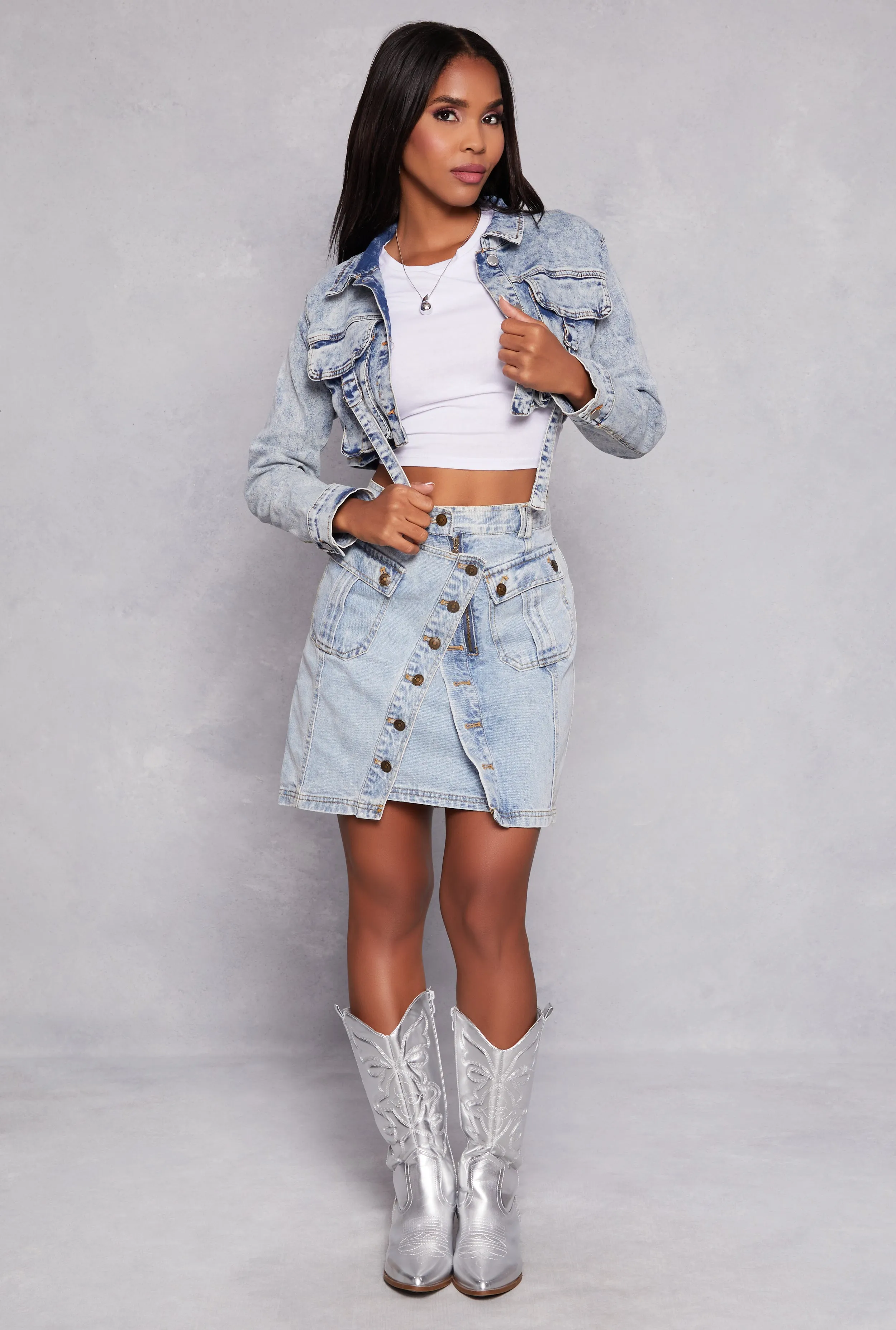 Daisy Acid Wash Cropped Jean Jacket sold by Rainbow product image thumbnail 2