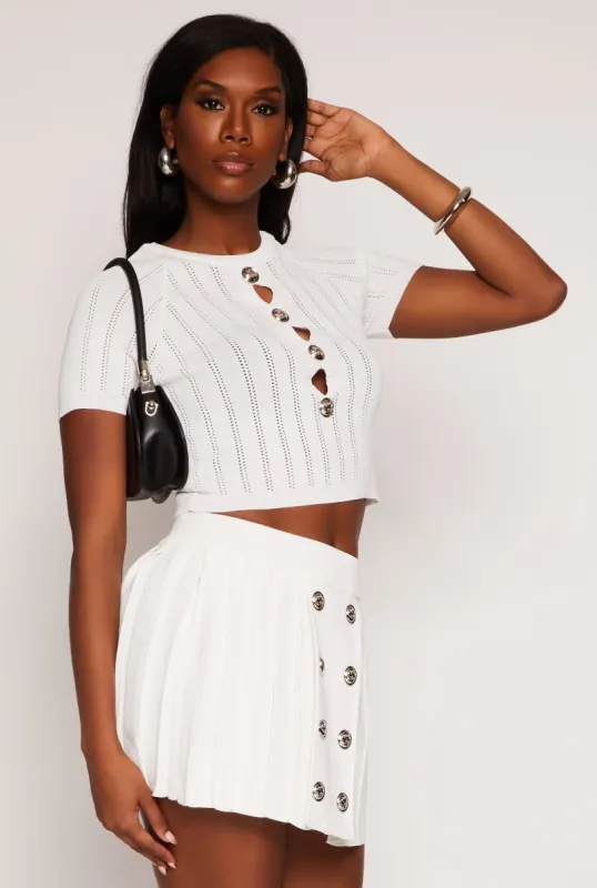 Faux Button Detail Cut Out Top sold by Rainbow