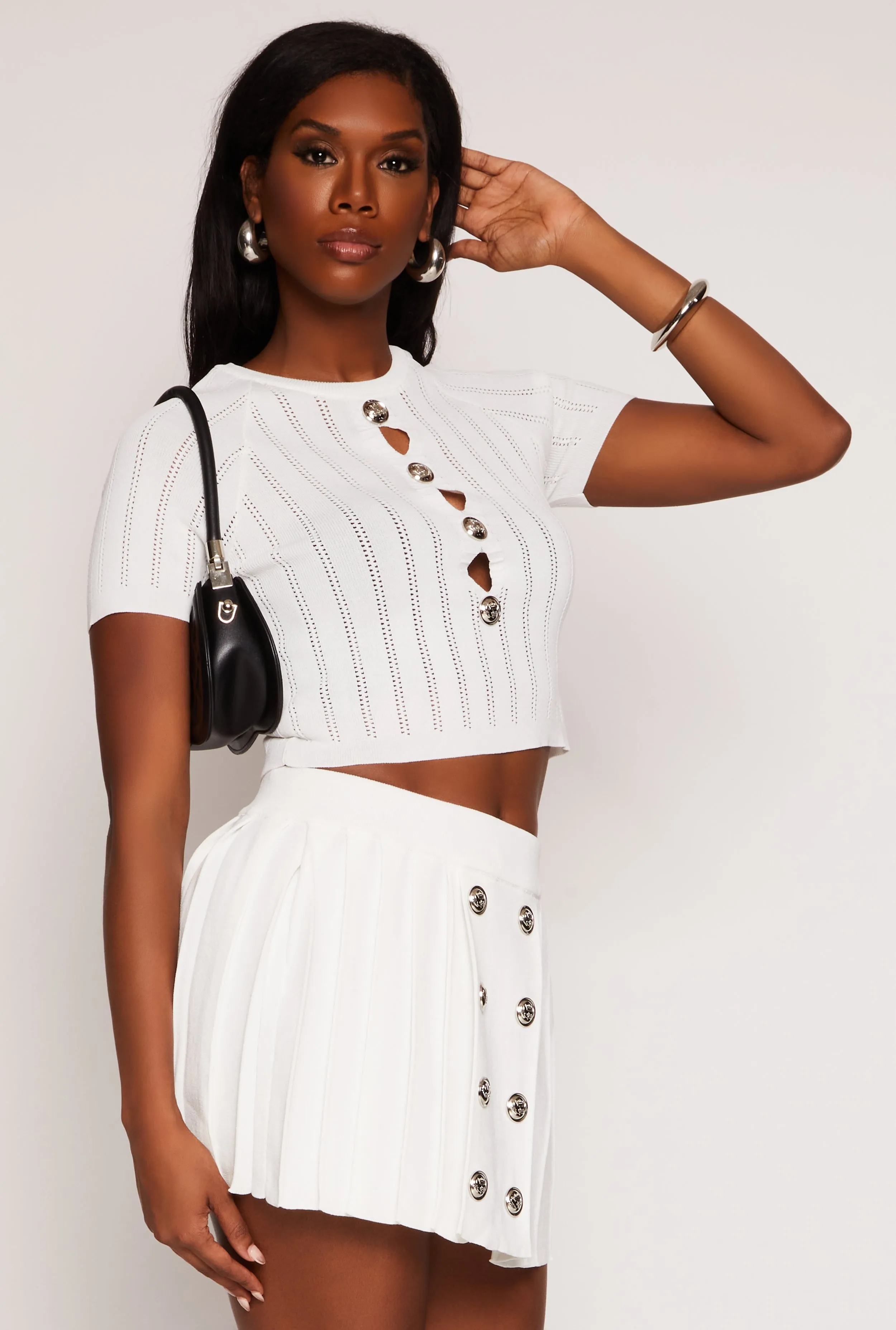 Faux Button Detail Cut Out Top sold by Rainbow