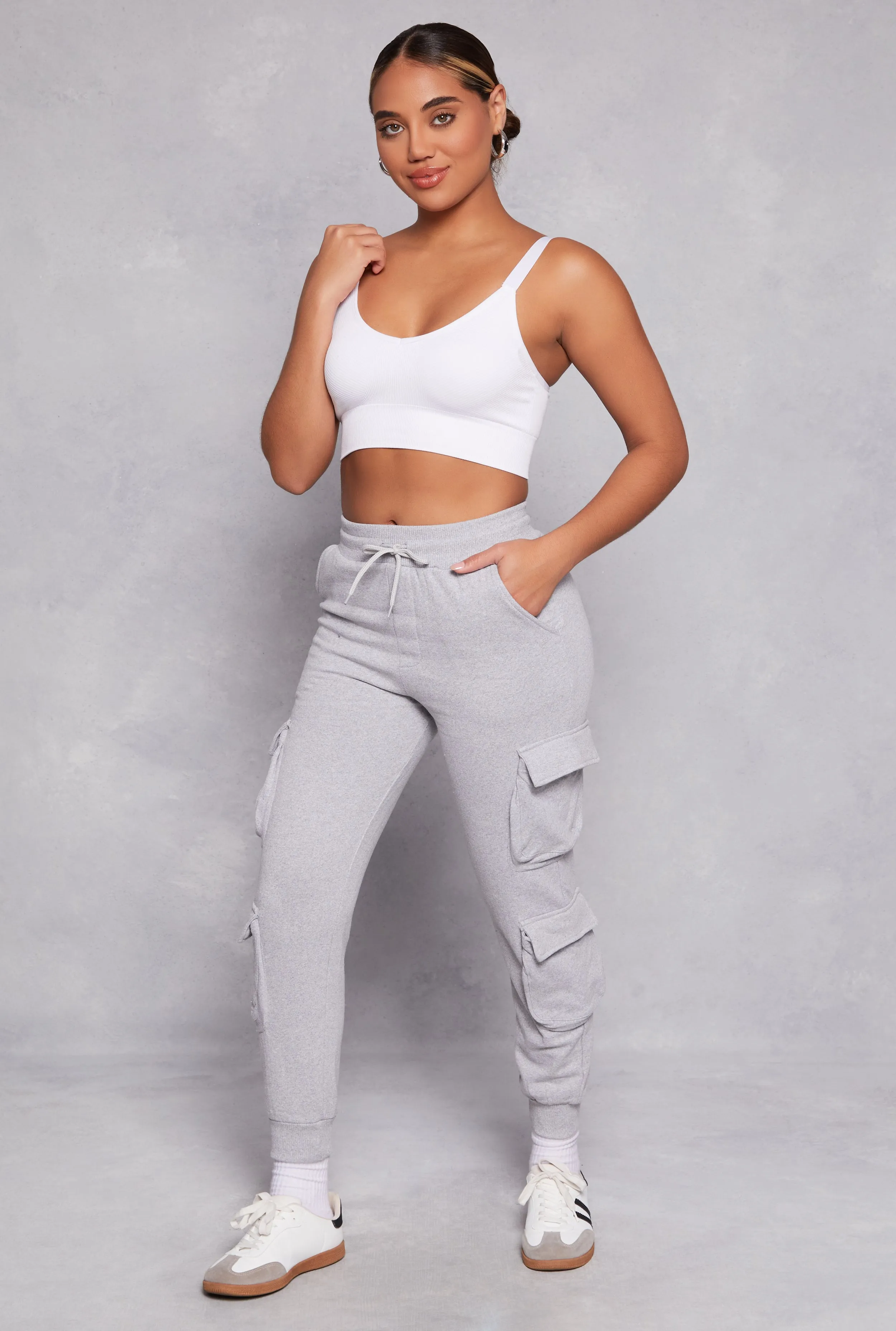 Fleece High Waist Drawstring Cargo Joggers sold by Rainbow