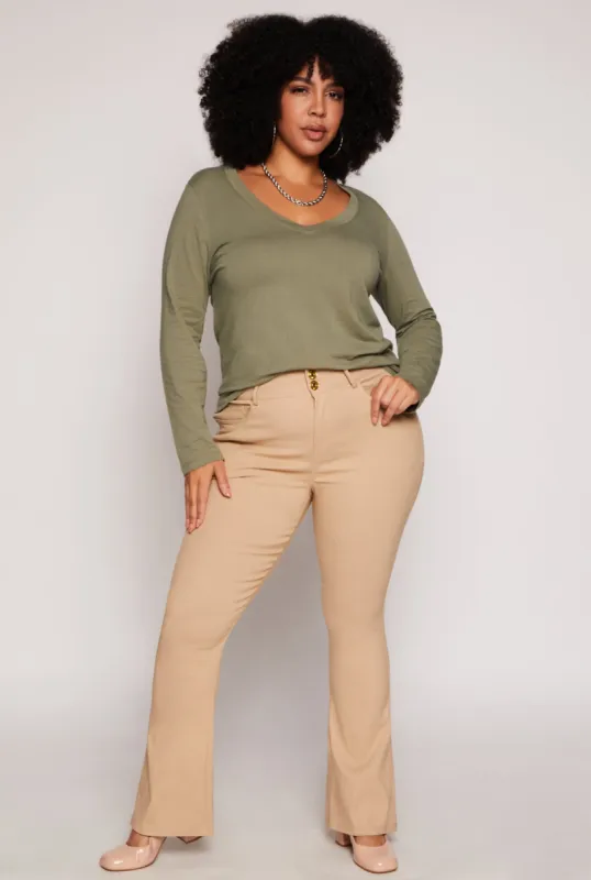 Plus Size Triple Button Boot Cut Pants sold by Rainbow