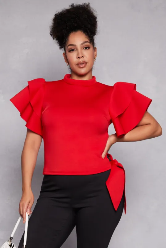 Plus Size Scuba Tiered Sleeve Top sold by Rainbow