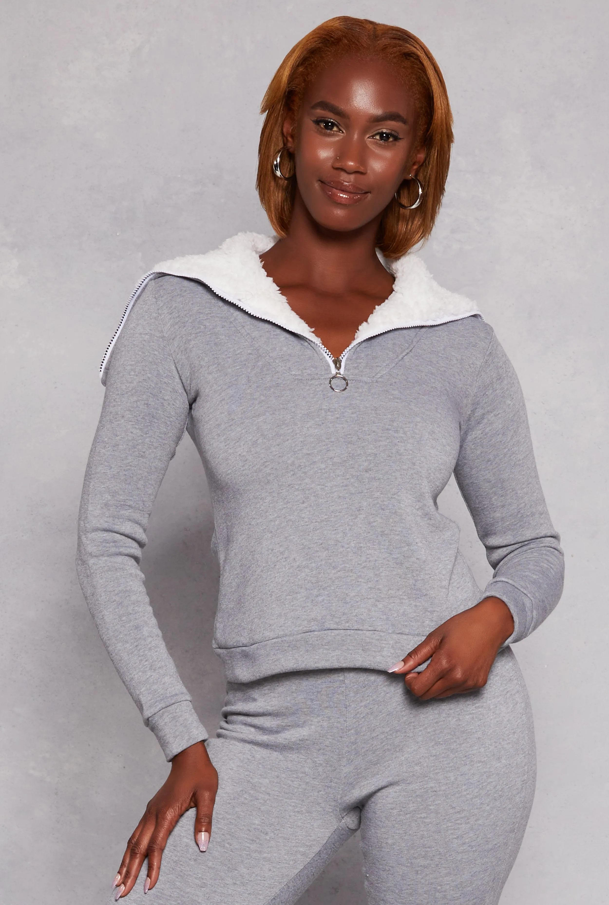Sherpa Lined Collar Half Zip Sweatshirt sold by Rainbow
