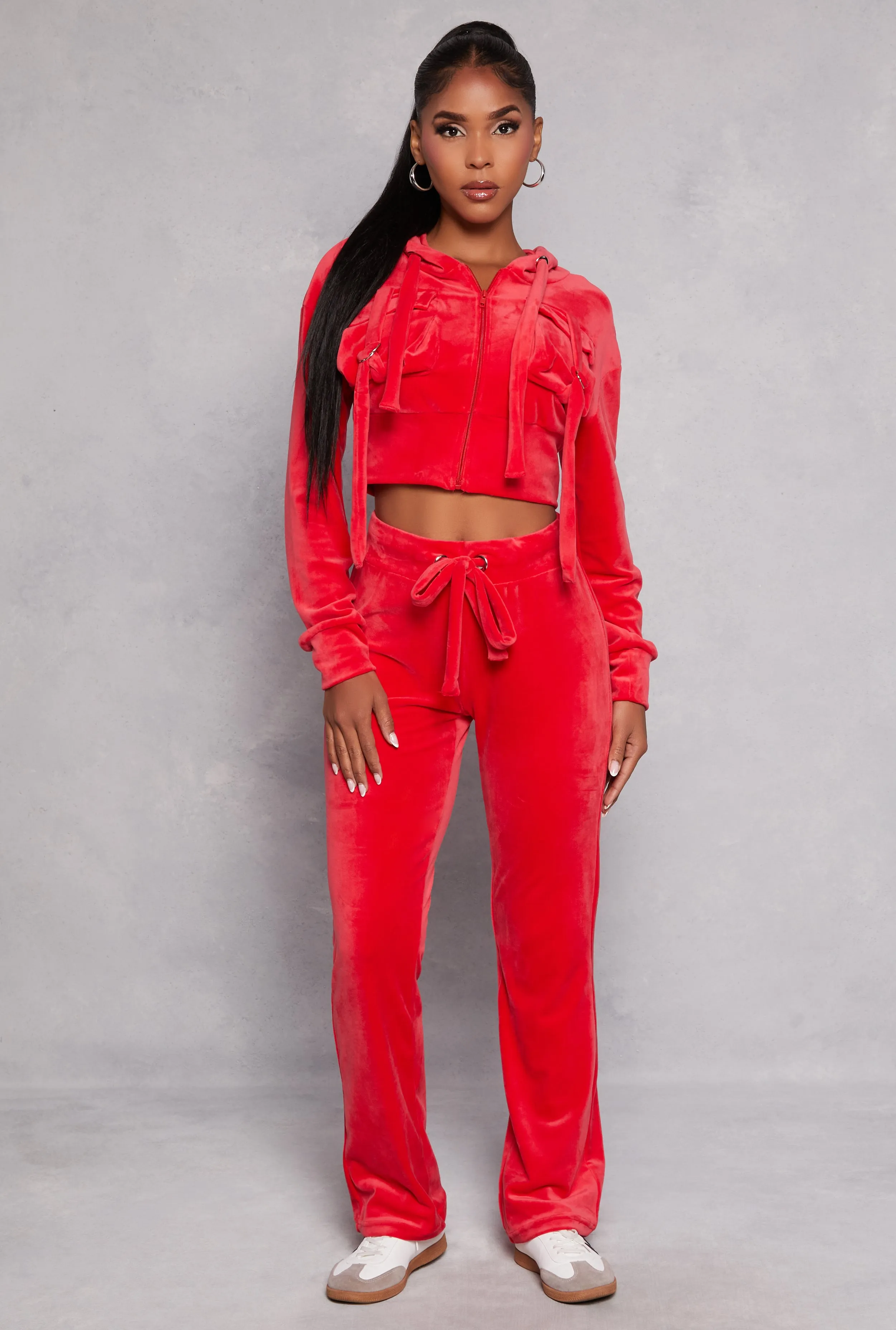 Velour Flap Pocket Cropped Zip Front Hoodie sold by Rainbow product image thumbnail 2