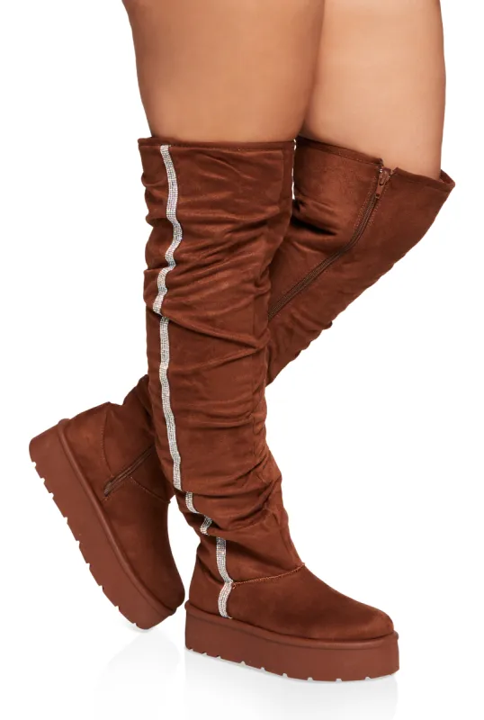 Rhinestone Trim Slouch Over the Knee Boots sold by Rainbow