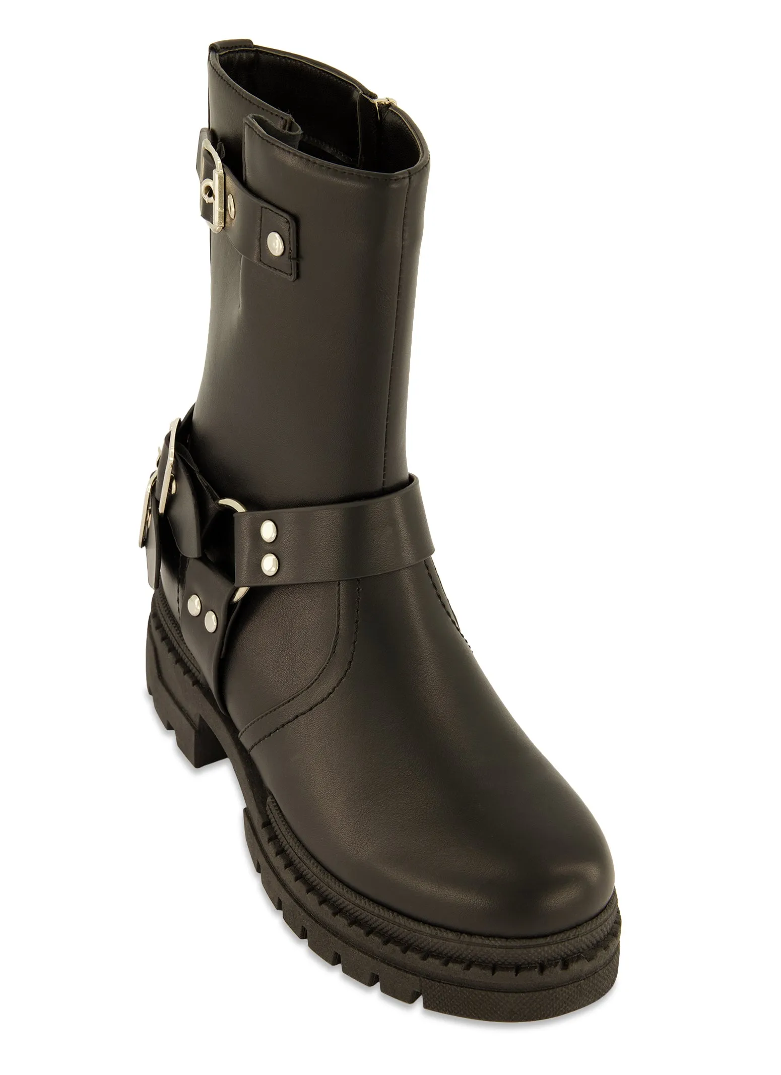 Faux Leather Multi Buckle Biker Booties sold by Rainbow