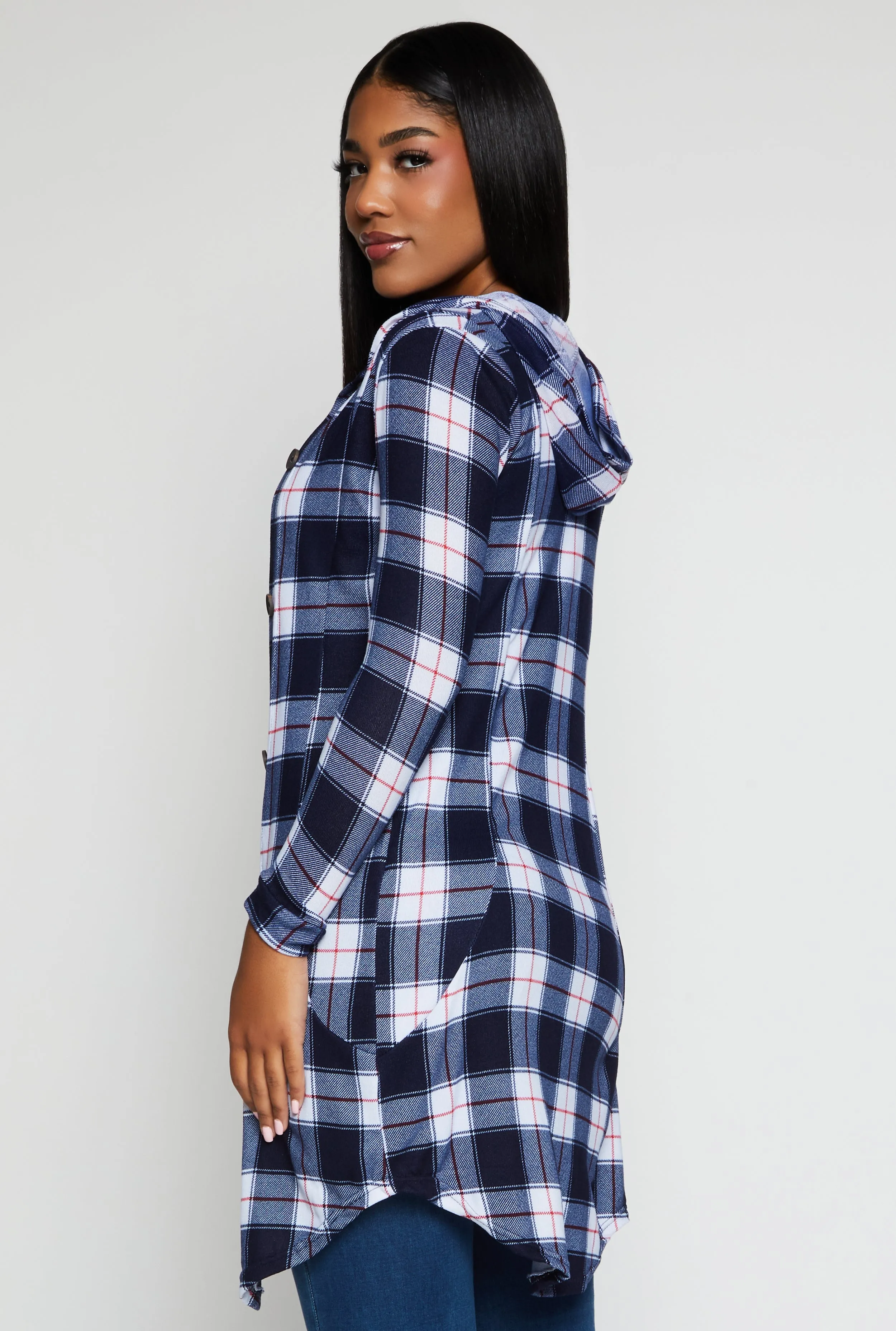 Plaid Hooded Button Front Shirt sold by Rainbow product image thumbnail 3
