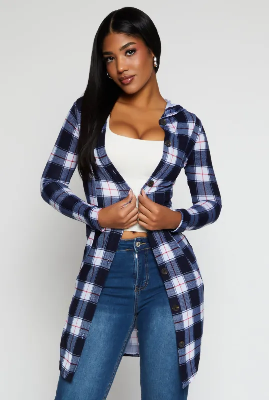 Plaid Hooded Button Front Shirt sold by Rainbow