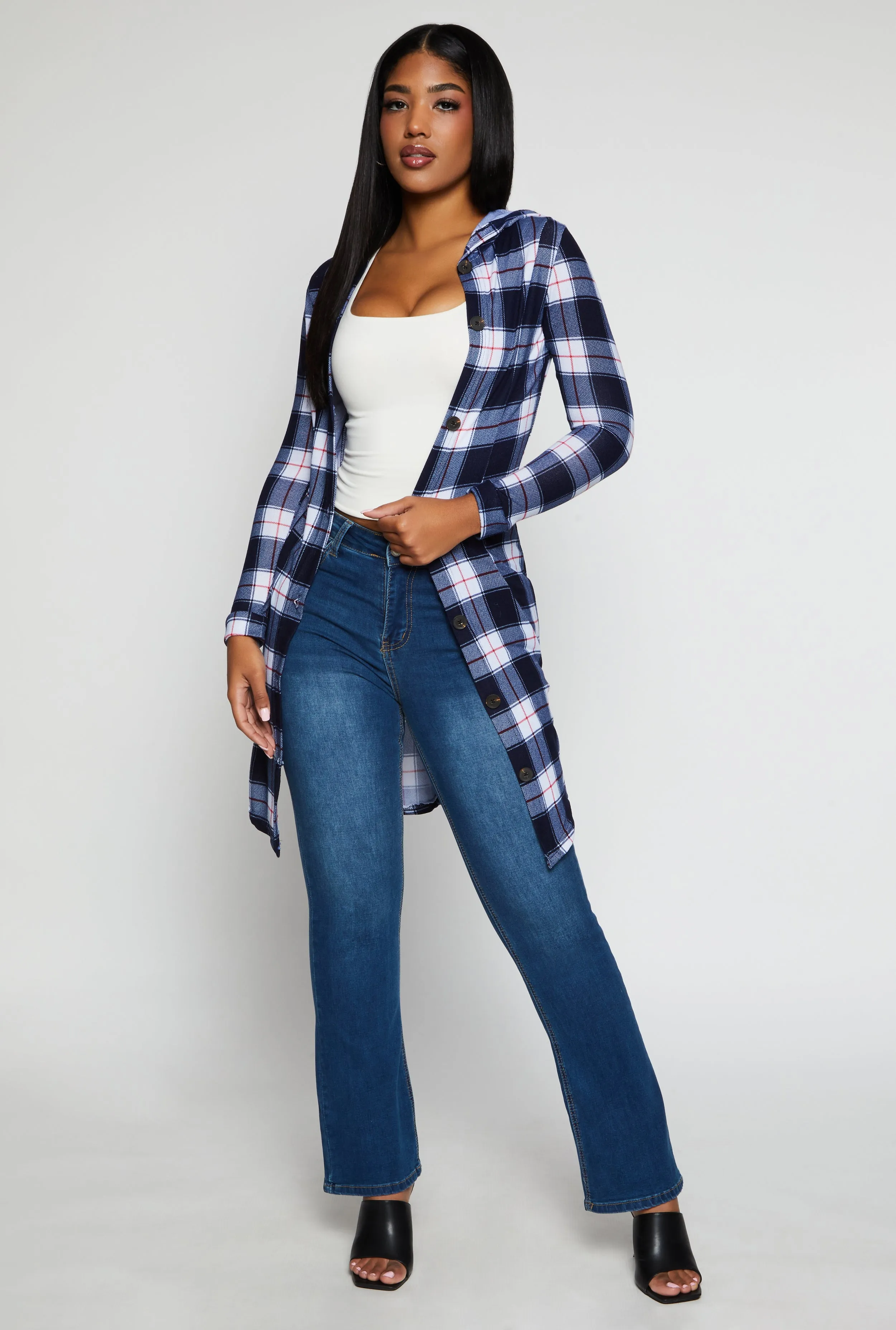 Plaid Hooded Button Front Shirt sold by Rainbow product image thumbnail 2