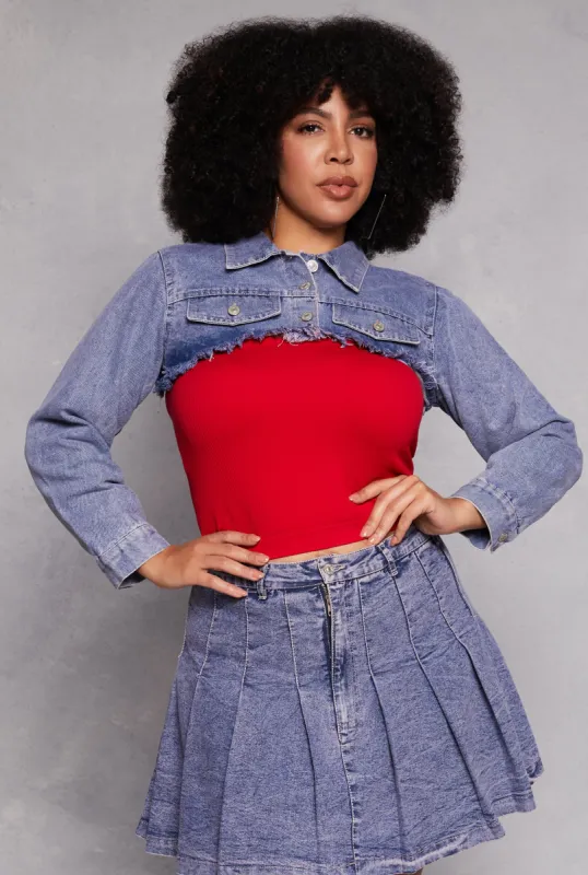 Plus Size Denim Distressed Cropped Jean Jacket sold by Rainbow