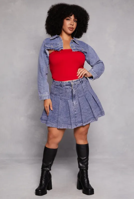 Plus Size High Waisted Pleated Mini Skirt sold by Rainbow