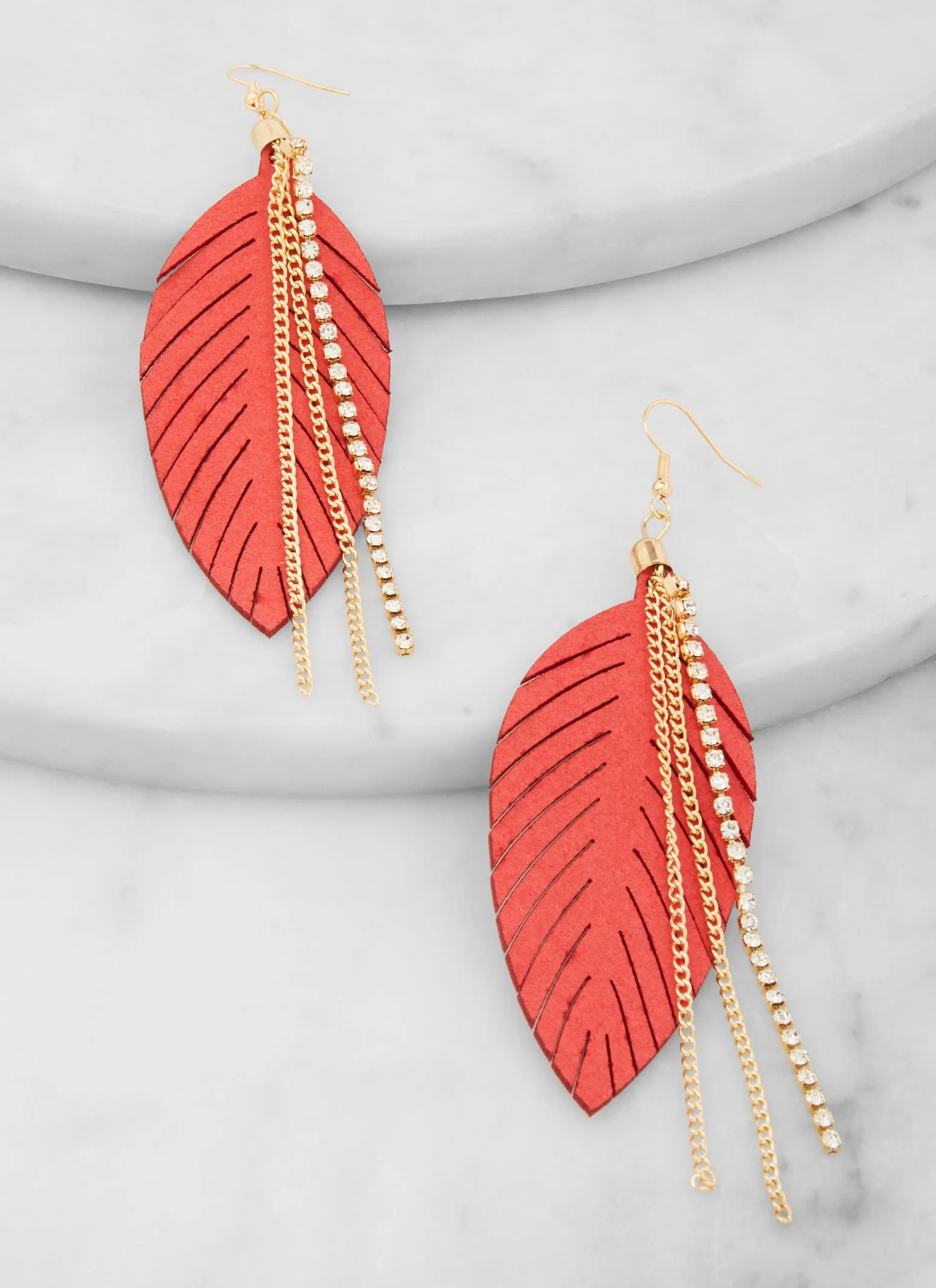 Rhinestone Chain Leaf Drop Earrings sold by Rainbow product image thumbnail 2