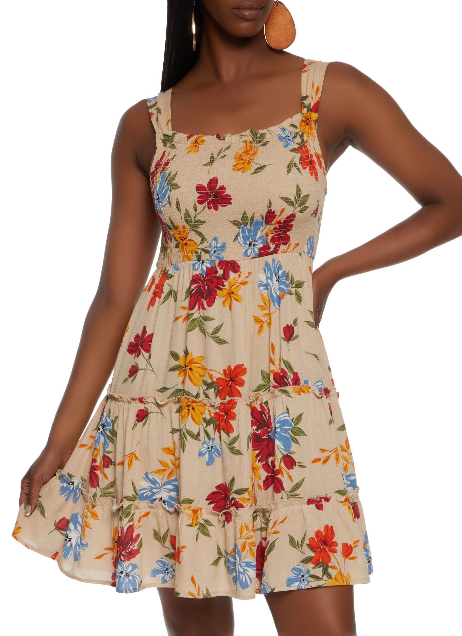 Floral Print Smocked Tiered Dress sold by Rainbow