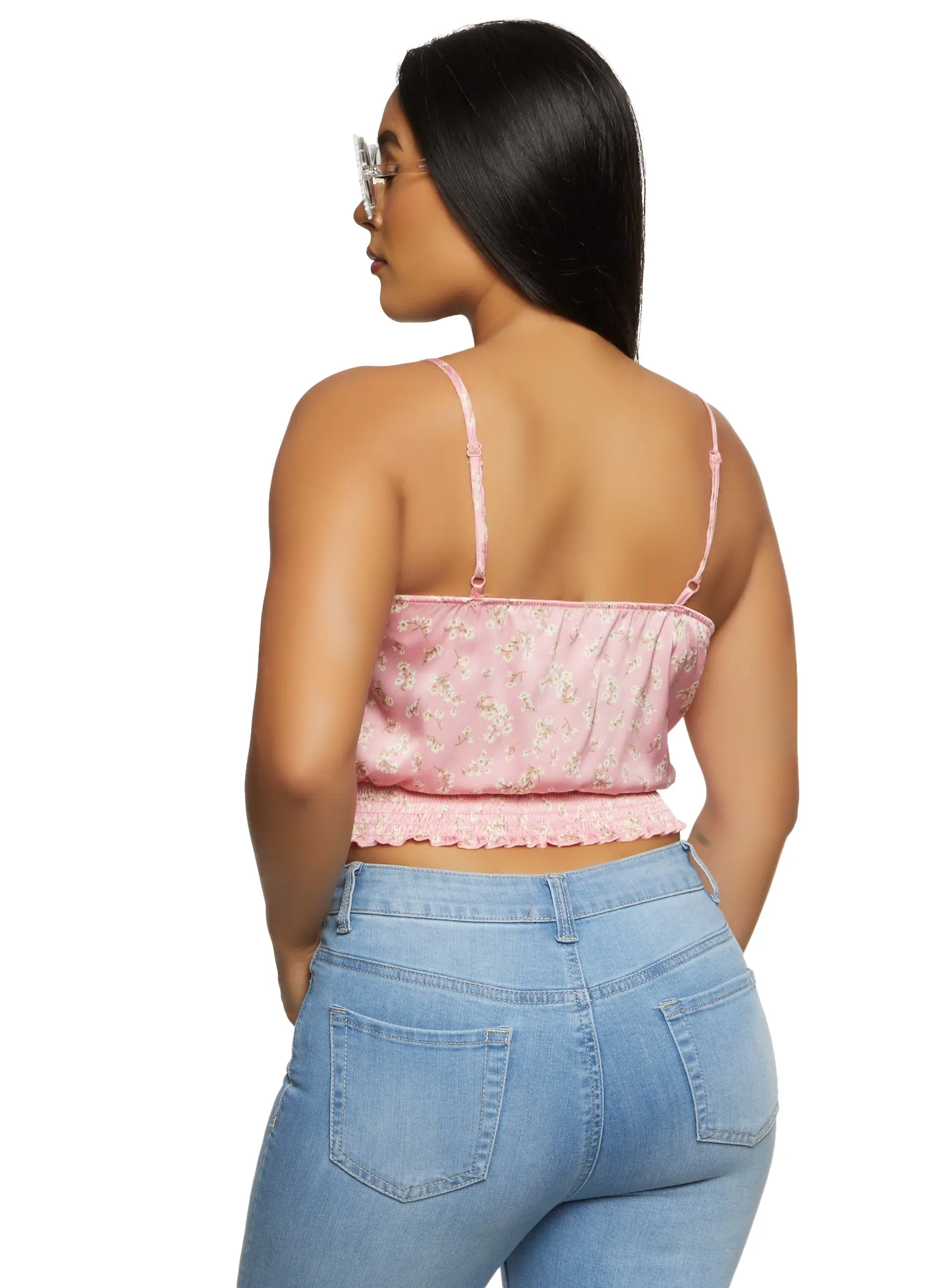 Satin Floral Smocked Tie Front Cami sold by Rainbow product image thumbnail 2