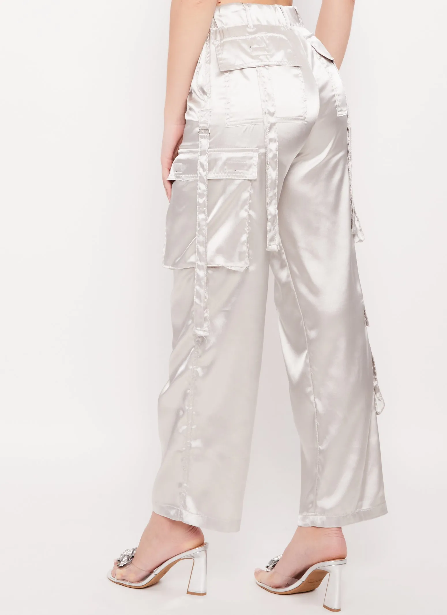 Satin High Waisted Wide Leg Cargo Pants sold by Rainbow product image thumbnail 3