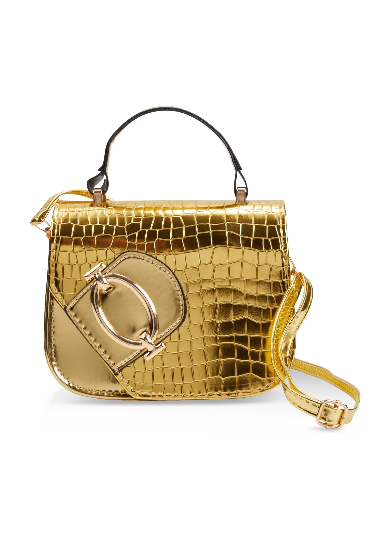 Metallic Detail Flap Faux Croc Crossbody Bag sold by Rainbow product image thumbnail 3