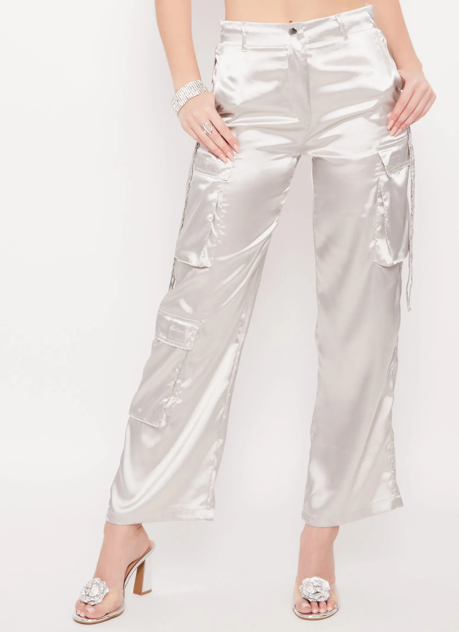Satin High Waisted Wide Leg Cargo Pants sold by Rainbow product image thumbnail 2