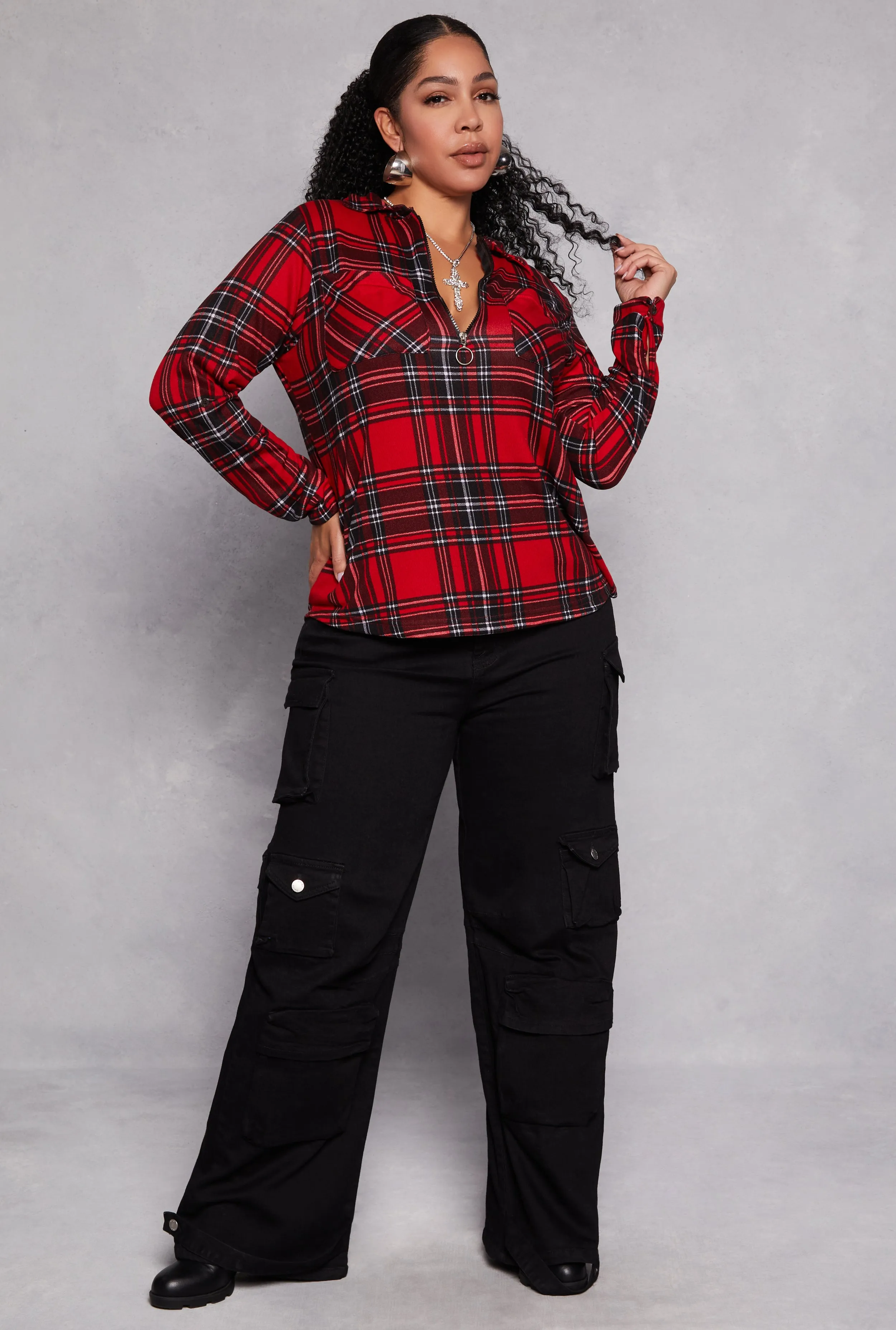 Plus Size Plaid Half Zip Shirt sold by Rainbow product image thumbnail 2