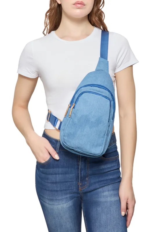 Denim Double Zip Sling Backpack sold by Rainbow