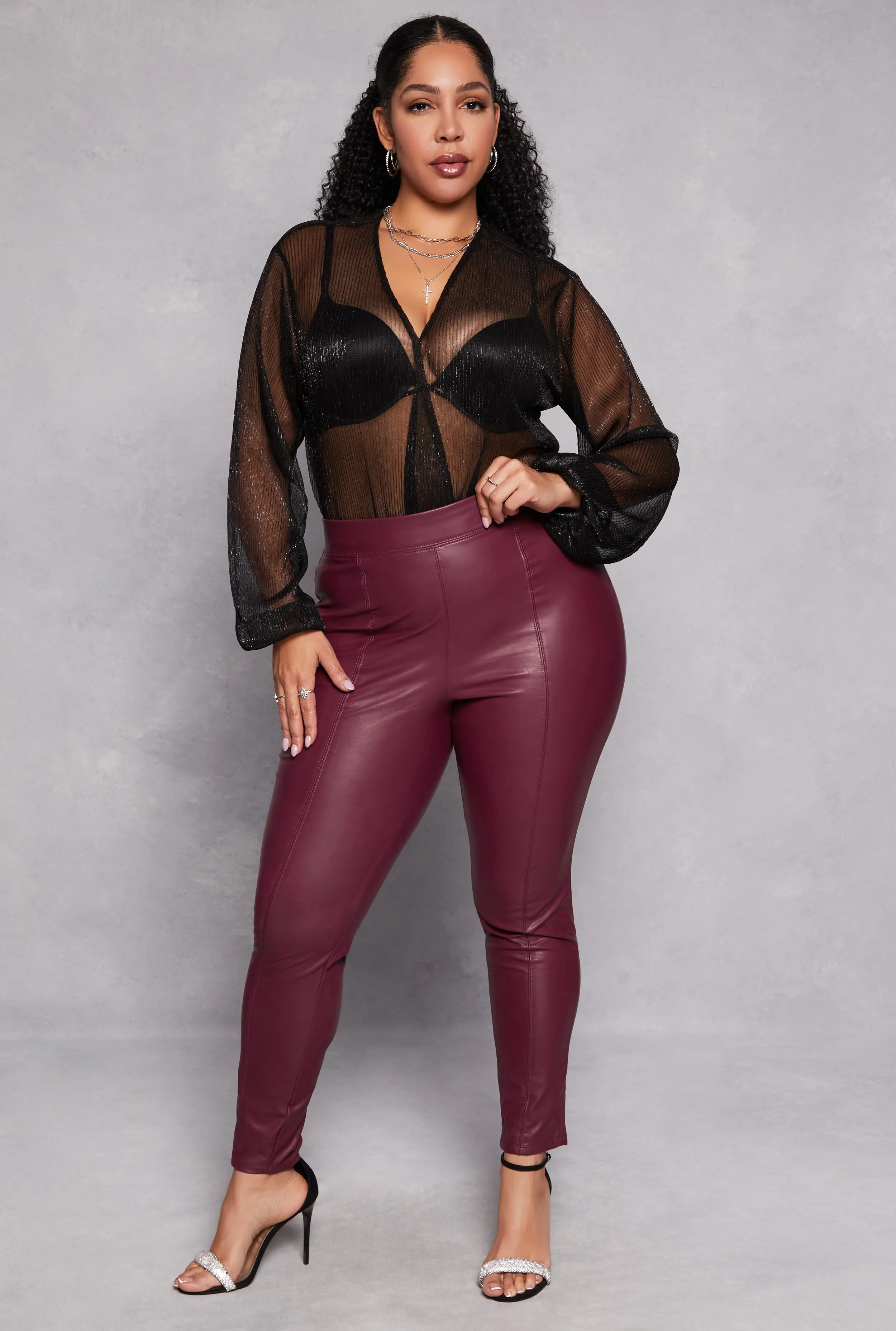 Plus Size Lurex Surplice Bubble Sleeve Bodysuit sold by Rainbow product image thumbnail 2