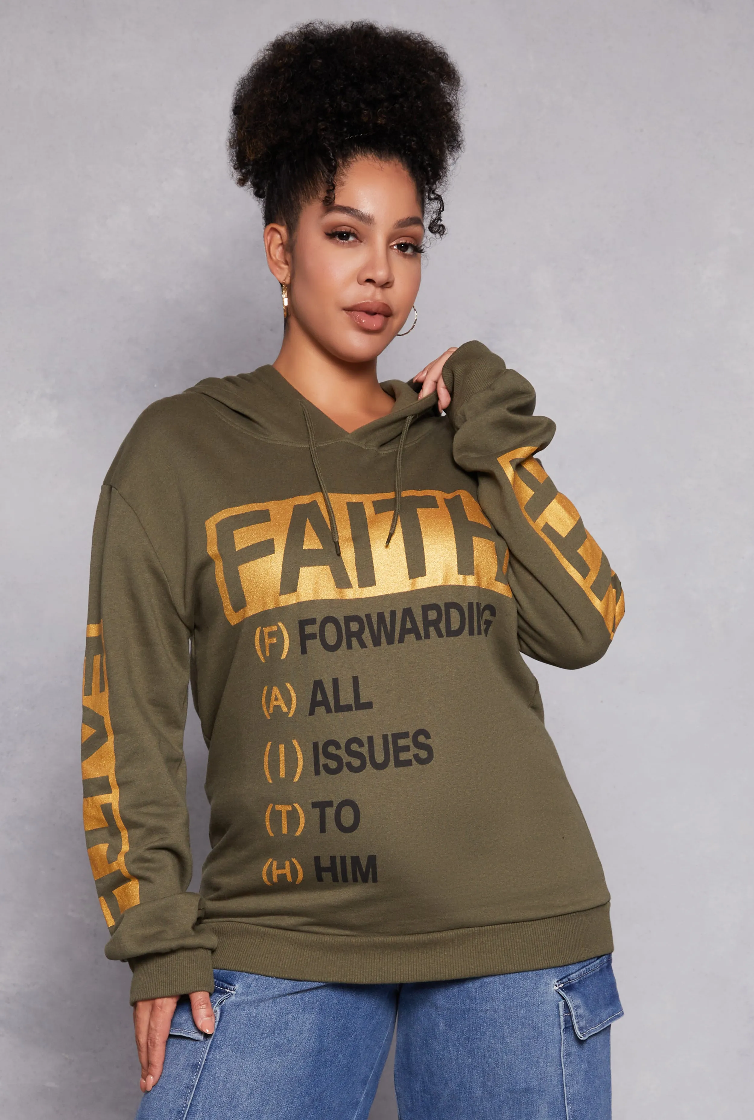 Plus Size Faith Foil Screen Pullover Hoodie sold by Rainbow