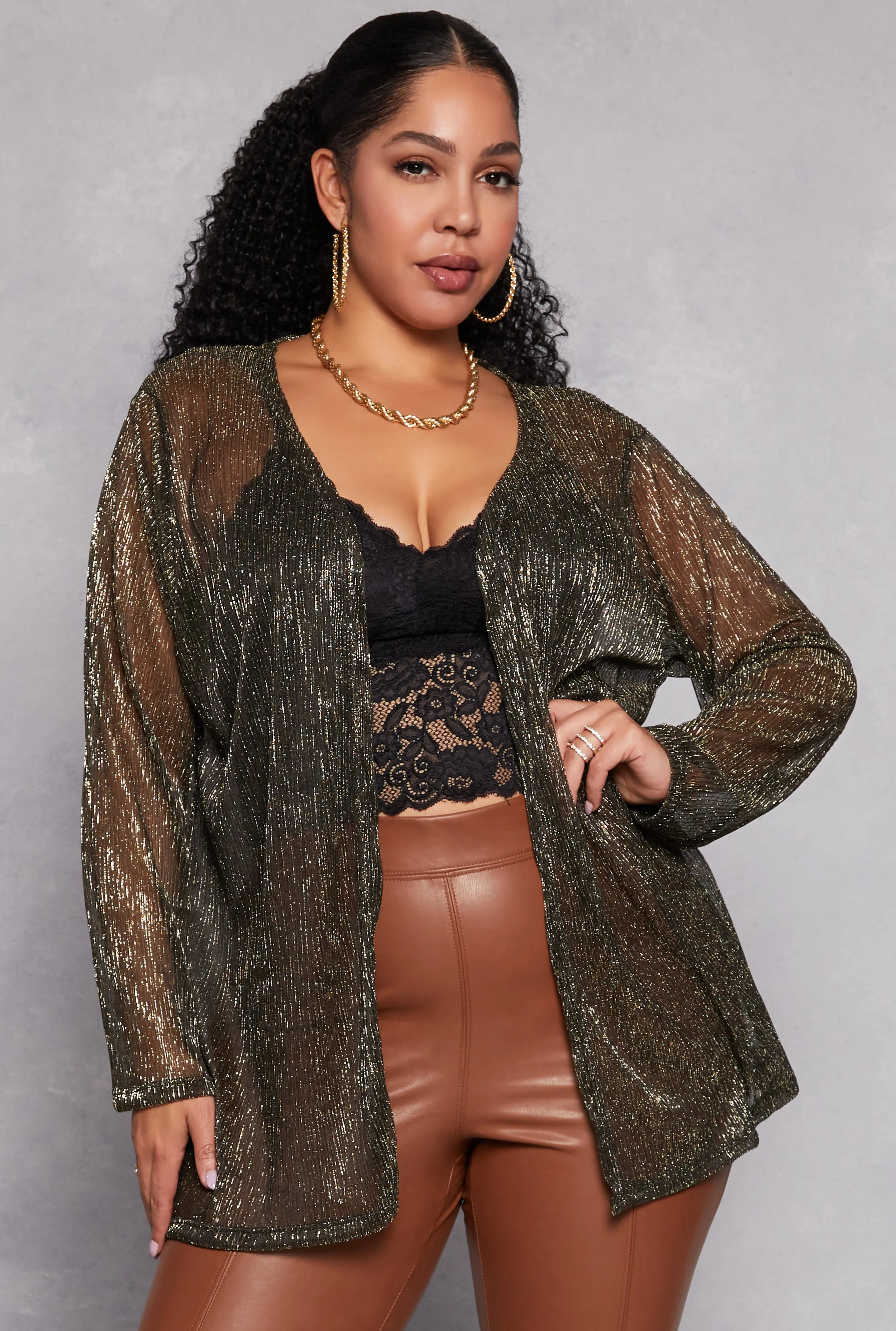 Plus Size Lurex Side Slit Duster sold by Rainbow