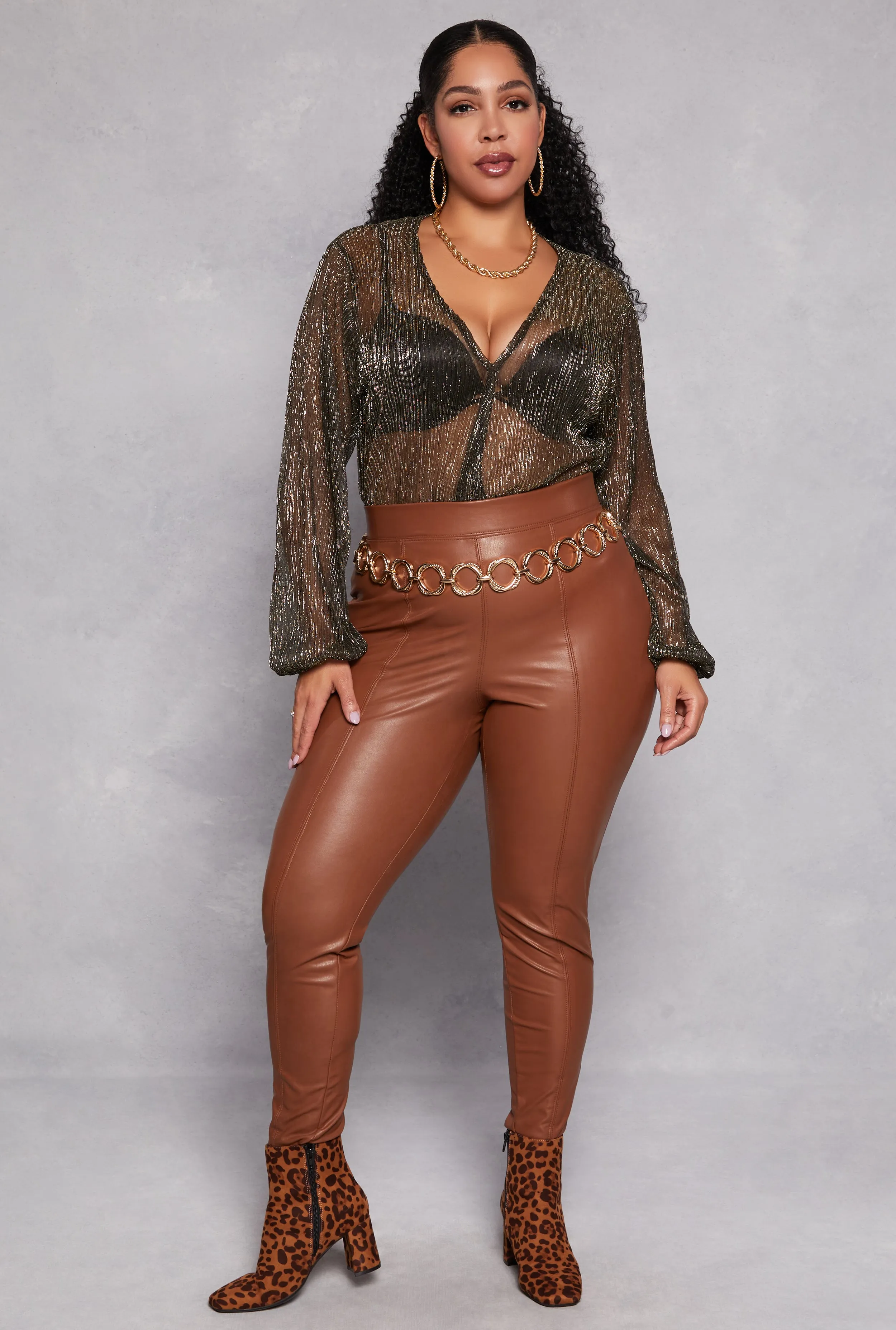 Plus Size Lurex Surplice Bubble Sleeve Bodysuit sold by Rainbow product image thumbnail 2