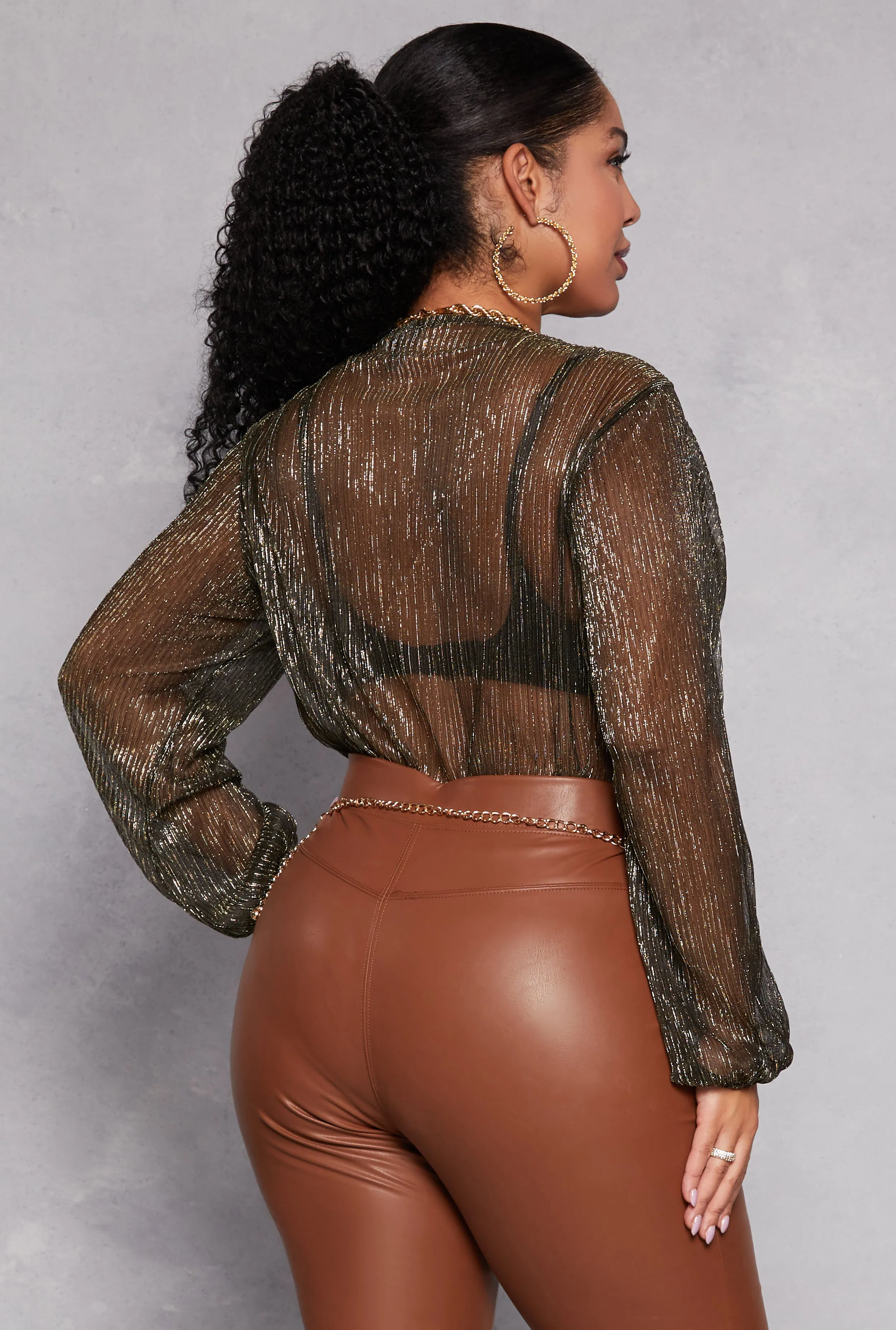 Plus Size Lurex Surplice Bubble Sleeve Bodysuit sold by Rainbow product image thumbnail 3