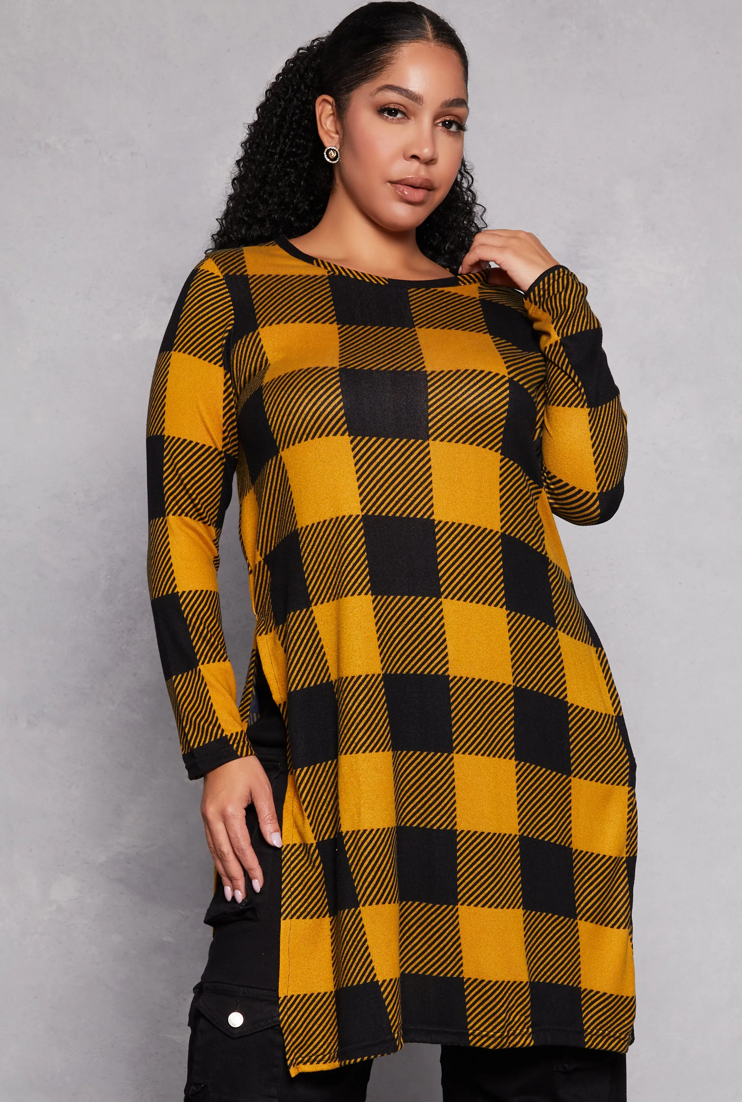 Plus Size Buffalo Plaid Side Slit Tunic Top sold by Rainbow